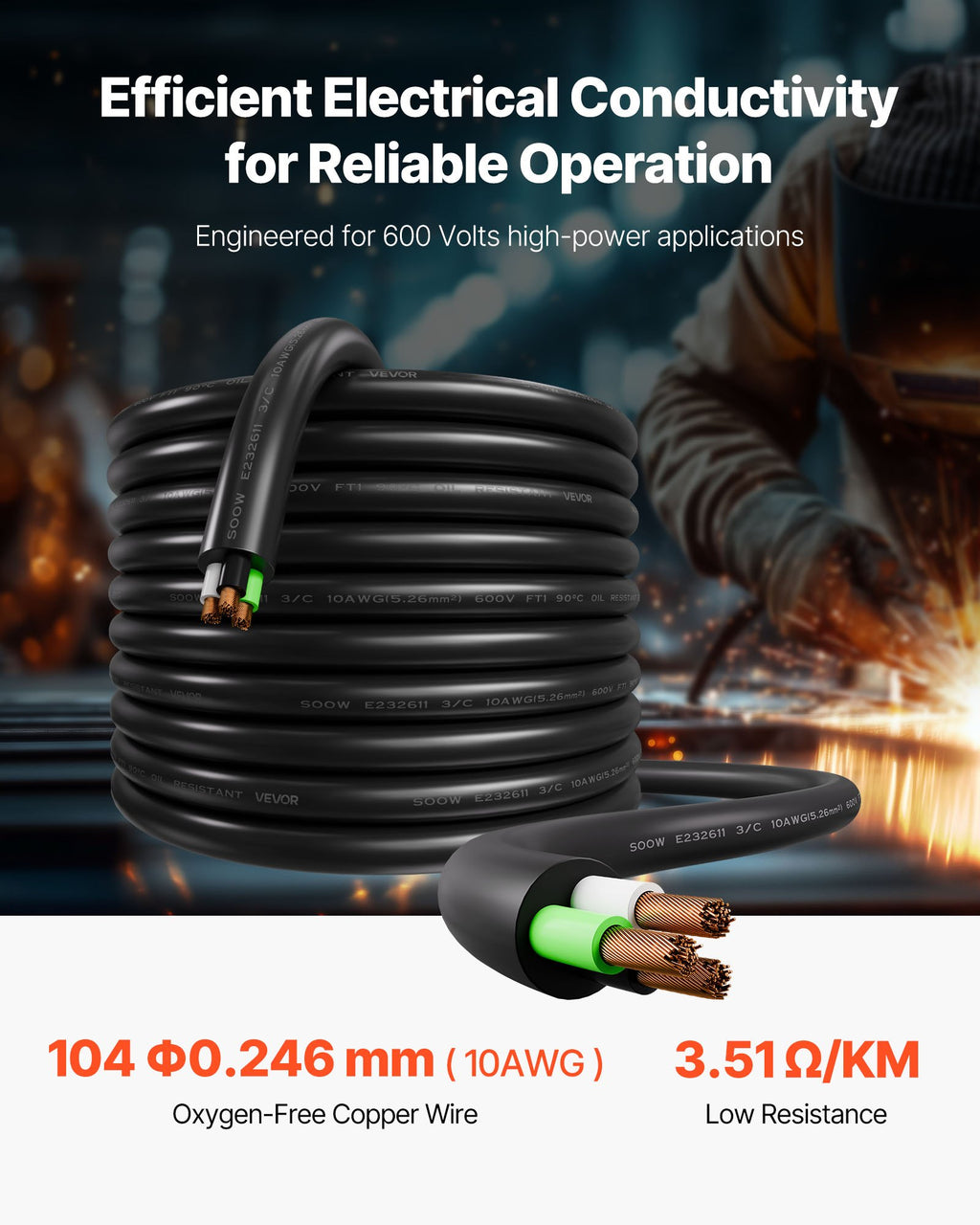 Elektros maitinimo kabelis VEVOR SOOW 10AWG/3C, 30,48 m