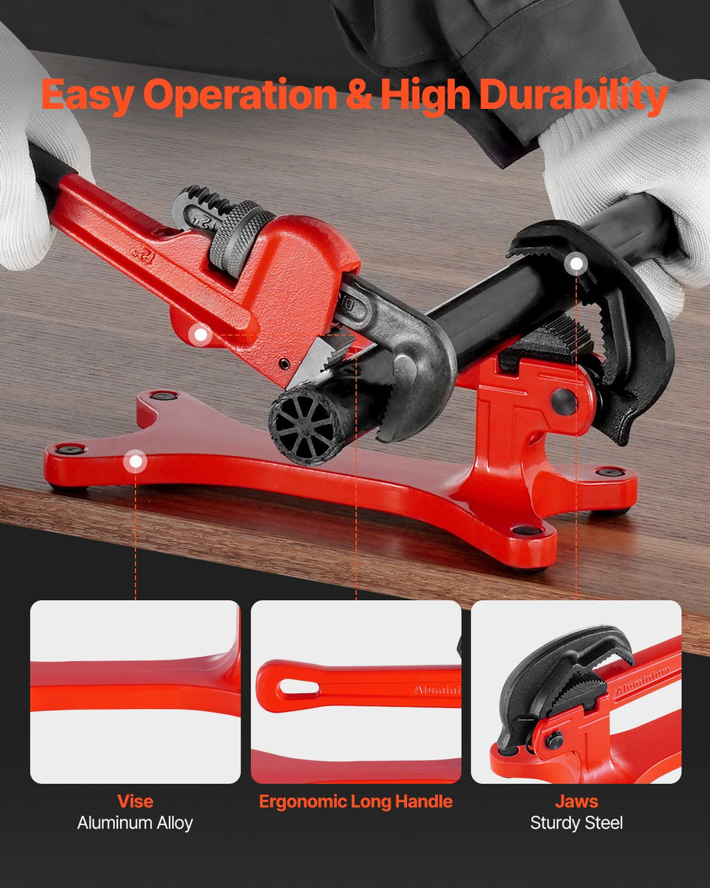 Nešiojami vamzdžių spaustuvai VEVOR RG1510, 1/8"–1-1/2" diapazonas