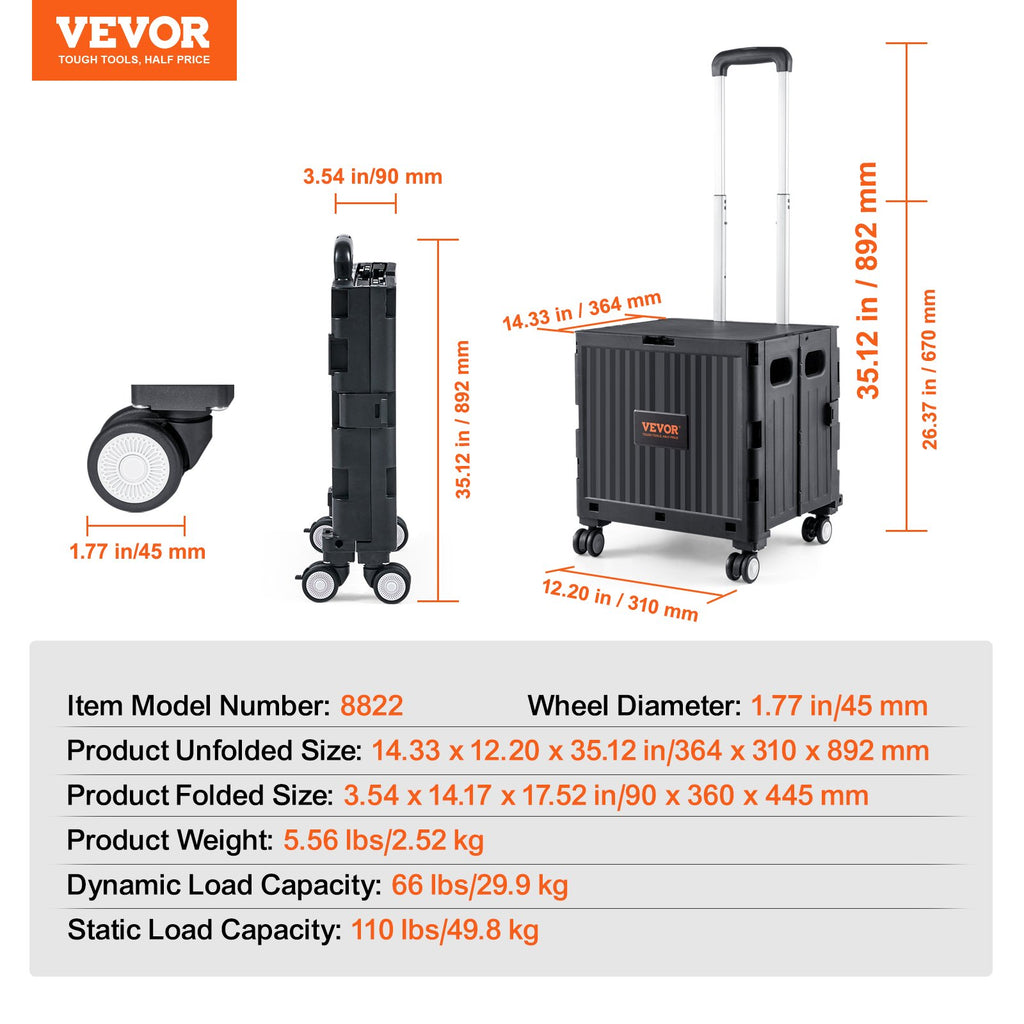 Sulankstomas transportavimo vežimėlis VEVOR 8822, 50 kg keliamoji galia