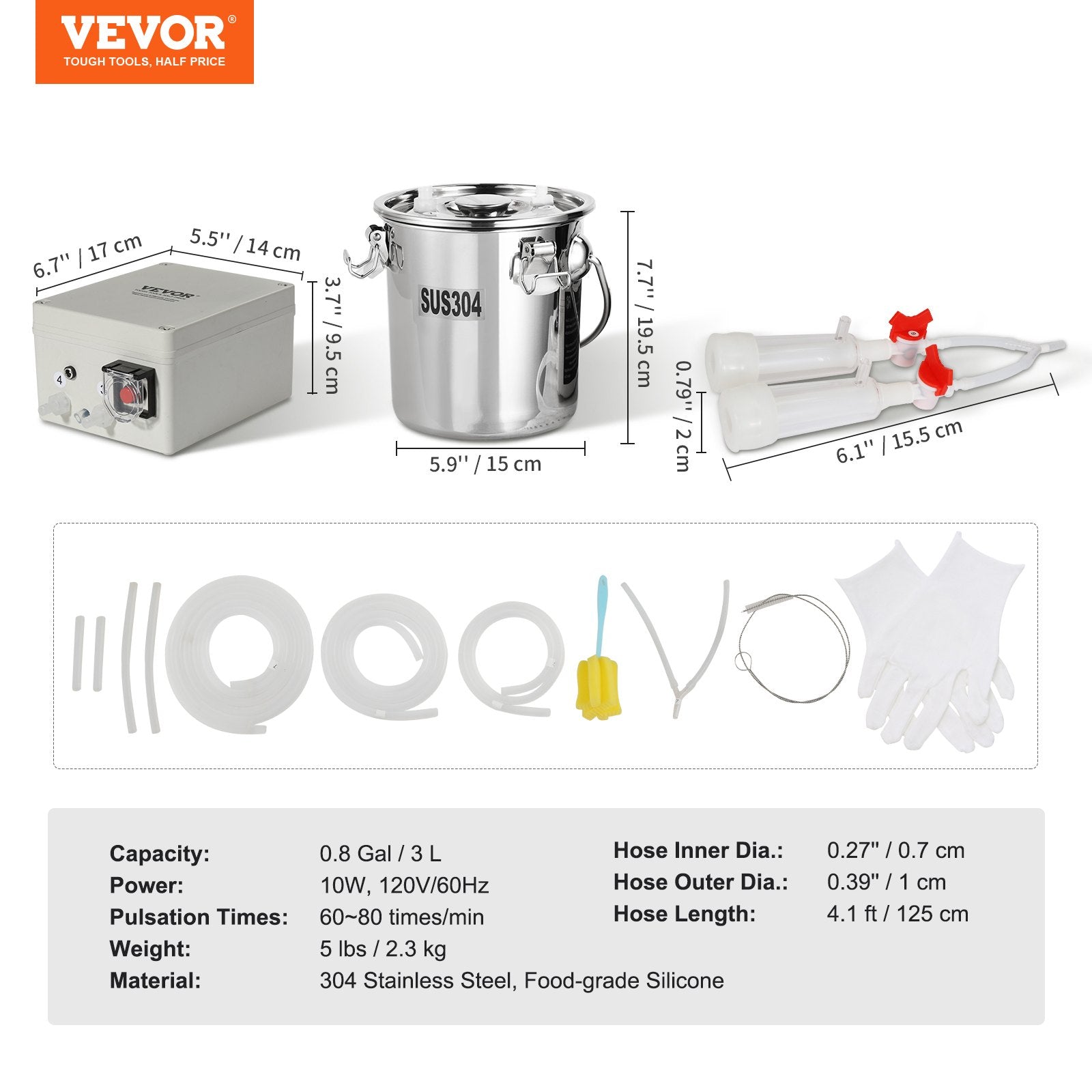 Ožkų melžimo aparatas VEVOR 9JYZ-3, 3 l talpos
