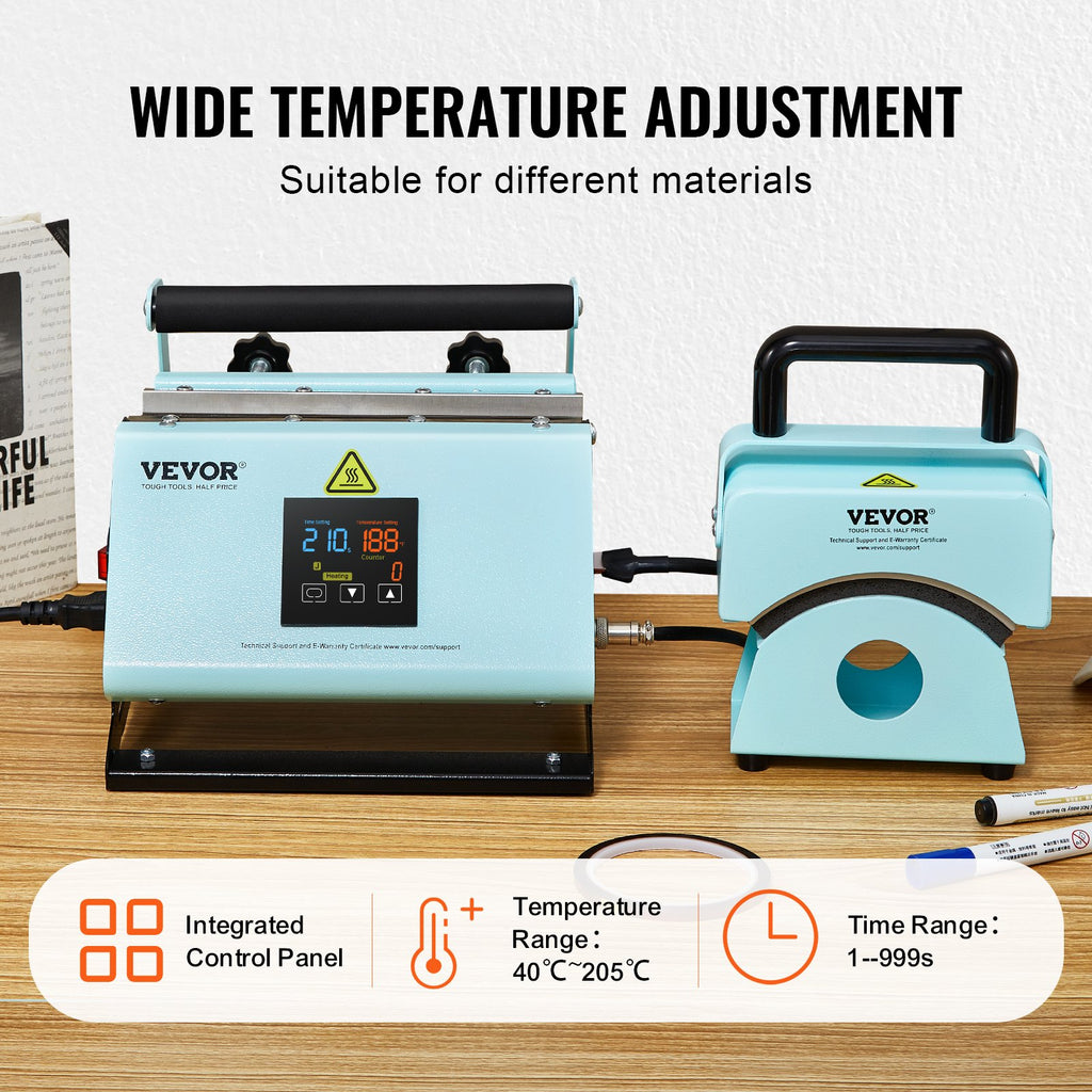 Termopresas puodeliams ir kepurėms VEVOR F1130, 2-in-1 funkcionalumas