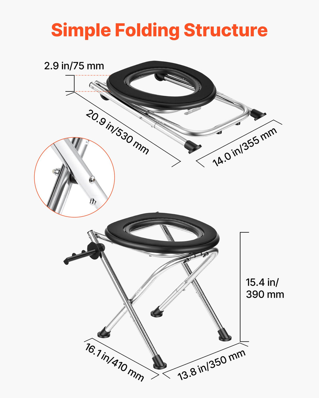 Nešiojamas kempingo tualetas VEVOR XZY404, 160 kg apkrova