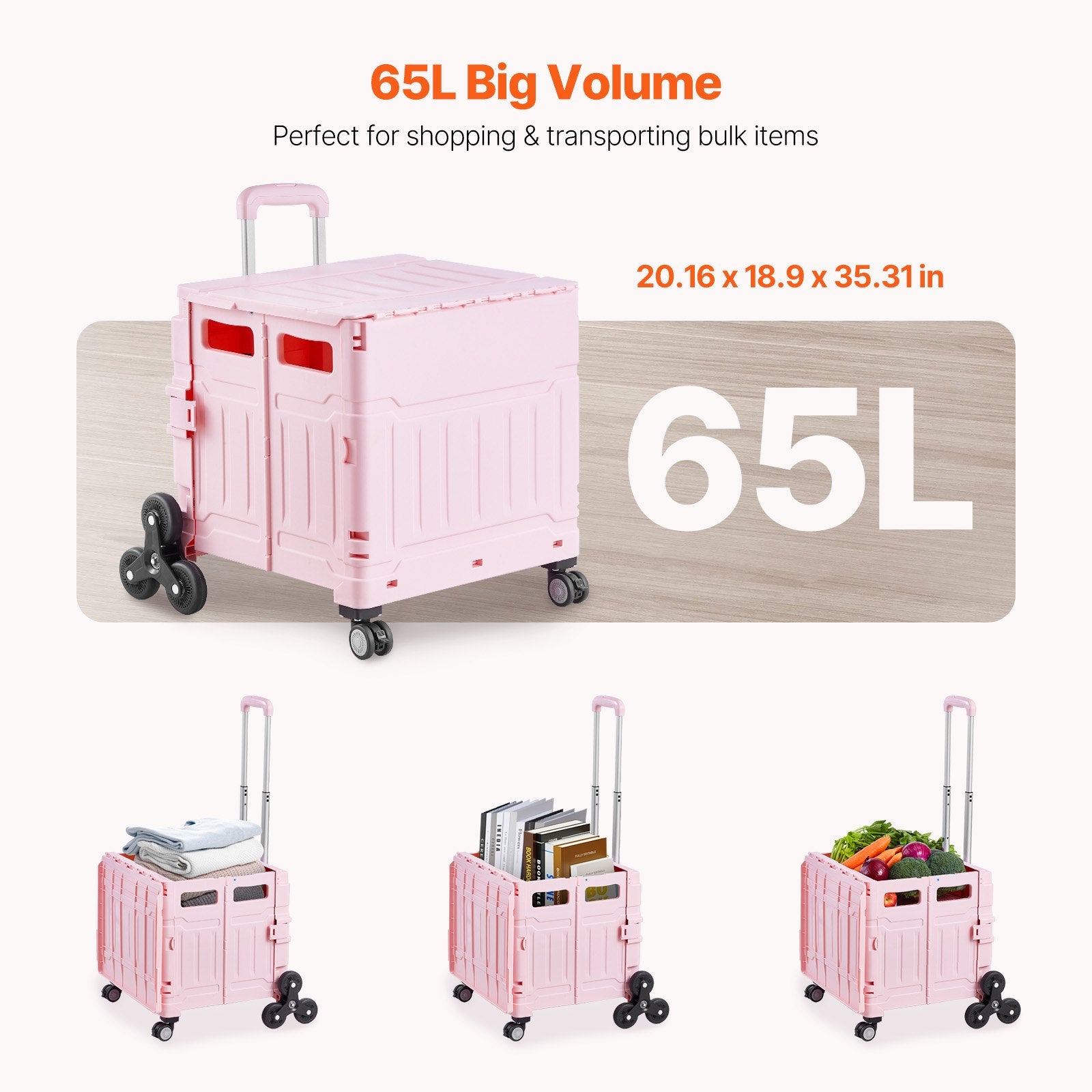 Sulankstomas transportavimo vežimėlis VEVOR YN8803, 65 l talpa