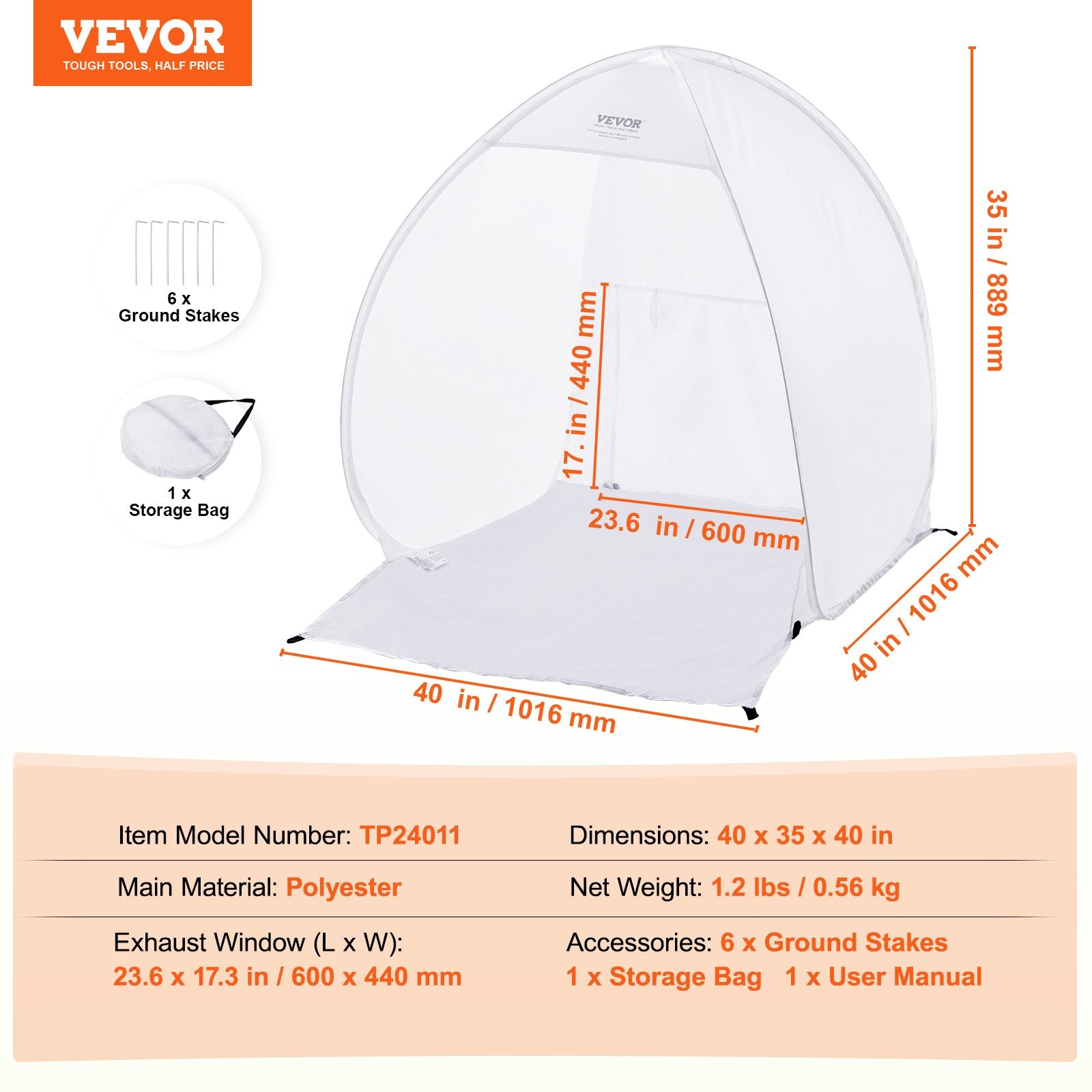 Dažymo palapinė VEVOR TP24011, 101,6x88,9x101,6 cm