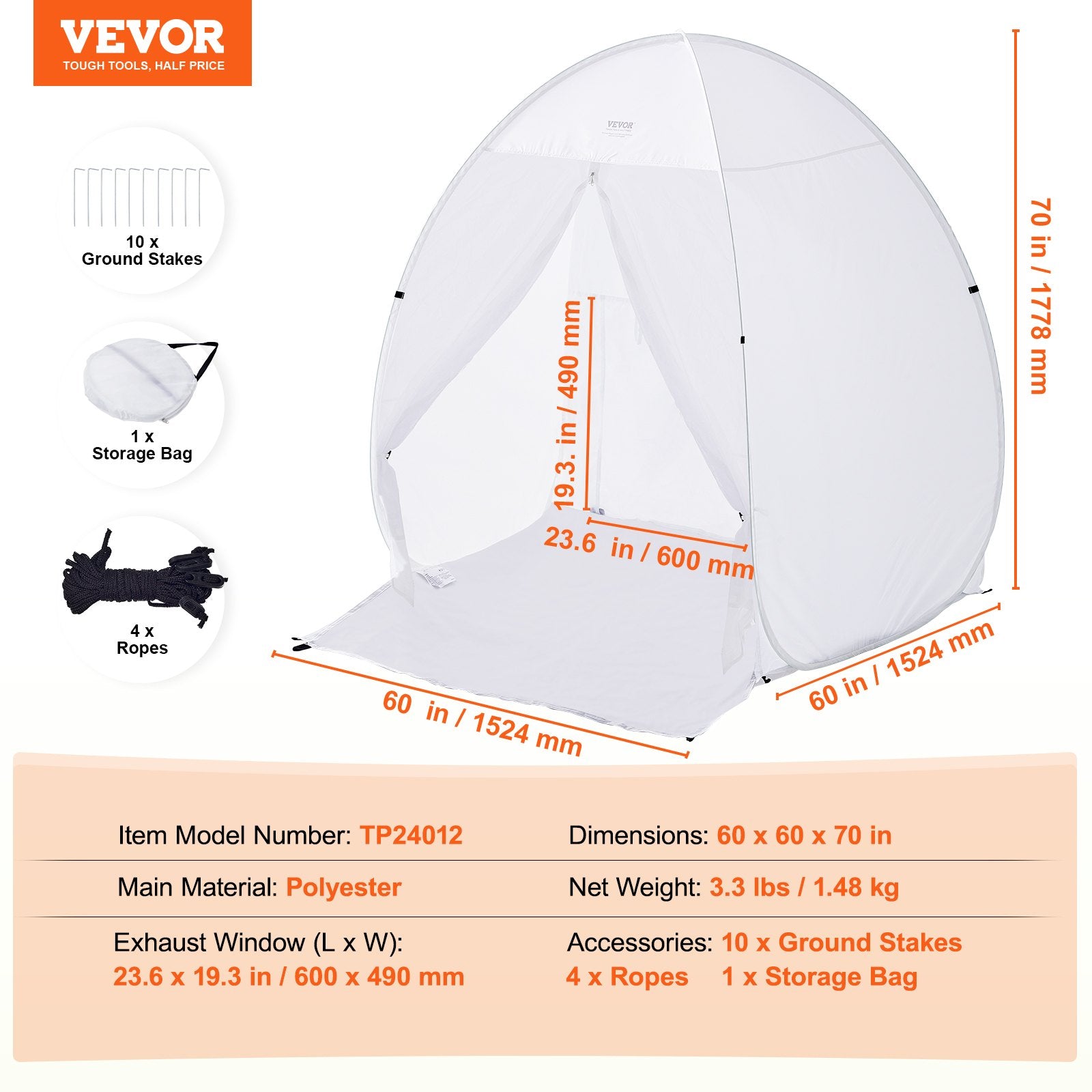 Dažymo palapinė VEVOR TP24012, 152,4x152,4x177,8 cm