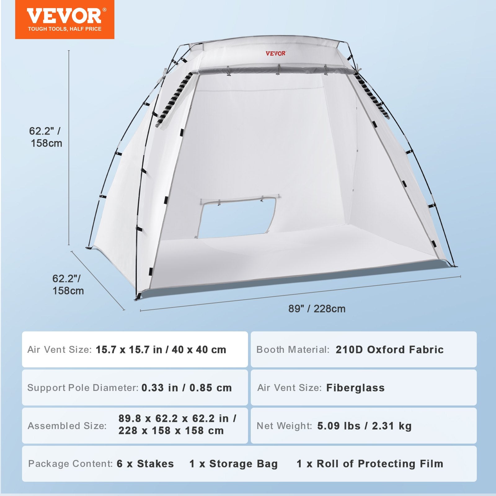 Dažymo palapinė VEVOR Portable Spray Paint Shelter, 2,3 x 1,6 x 1,6 m