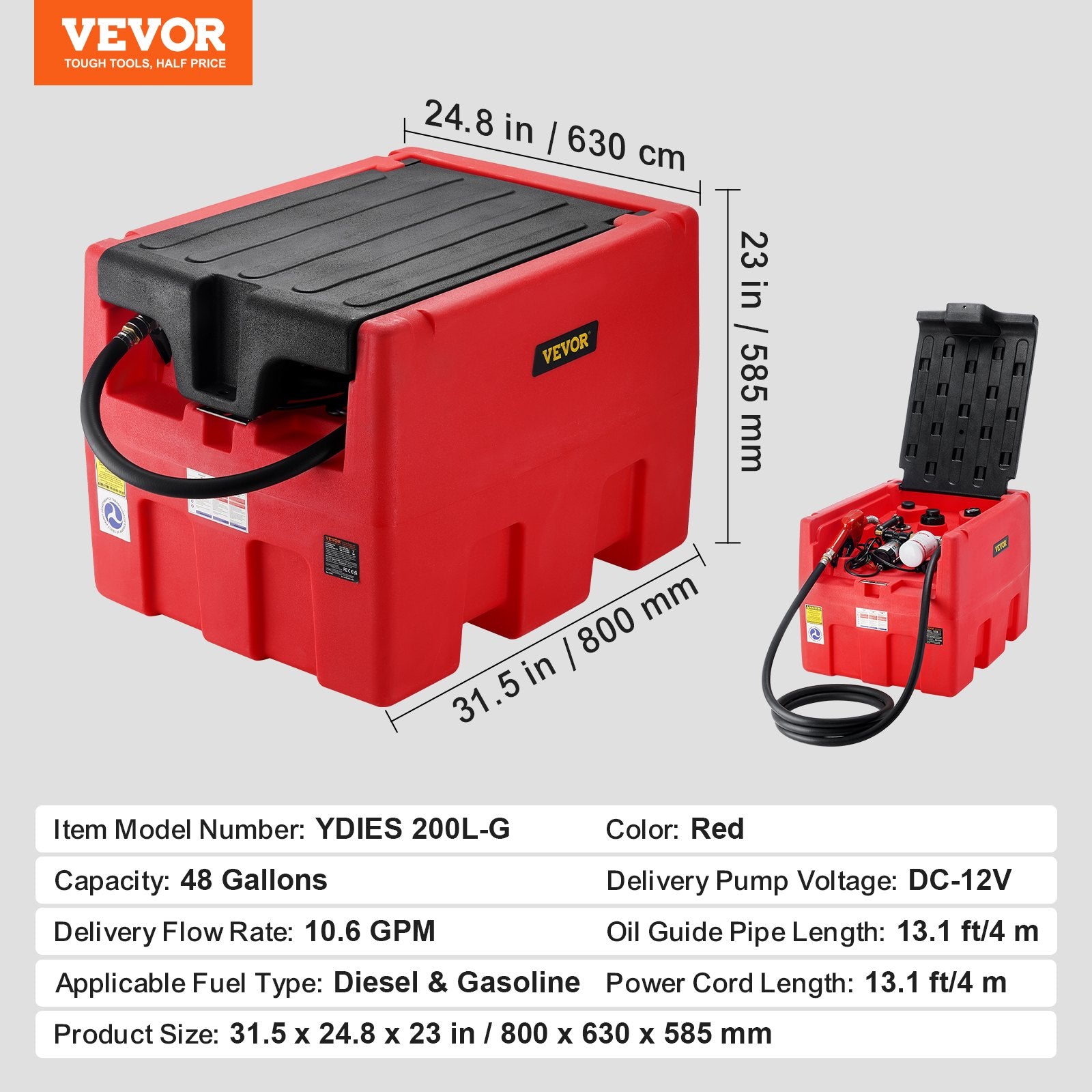 Nešiojama kuro talpa VEVOR YDIES 200L-G, 182 l