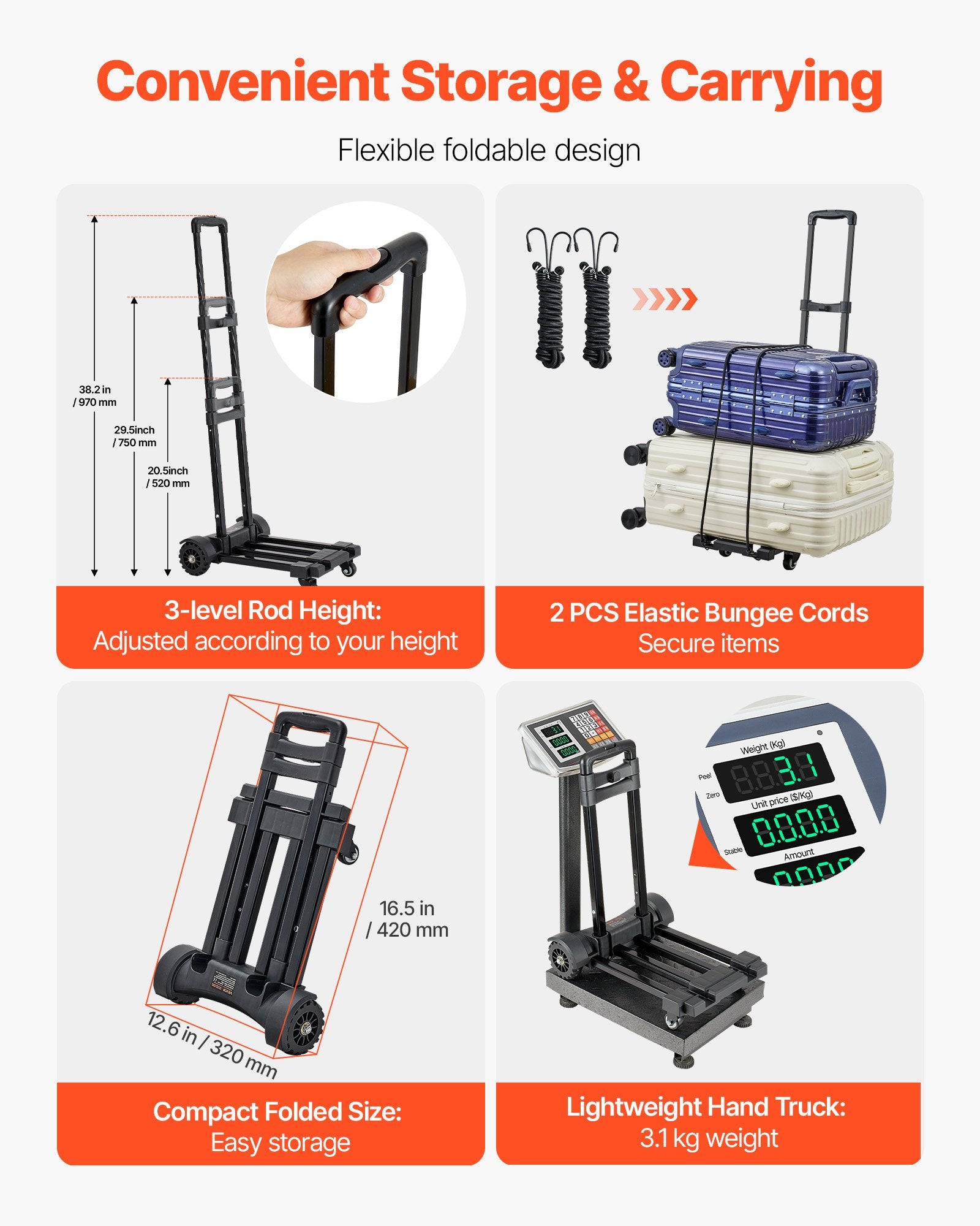 Sulankstomas transportavimo vežimėlis VEVOR L013, 131,5 kg keliamoji galia