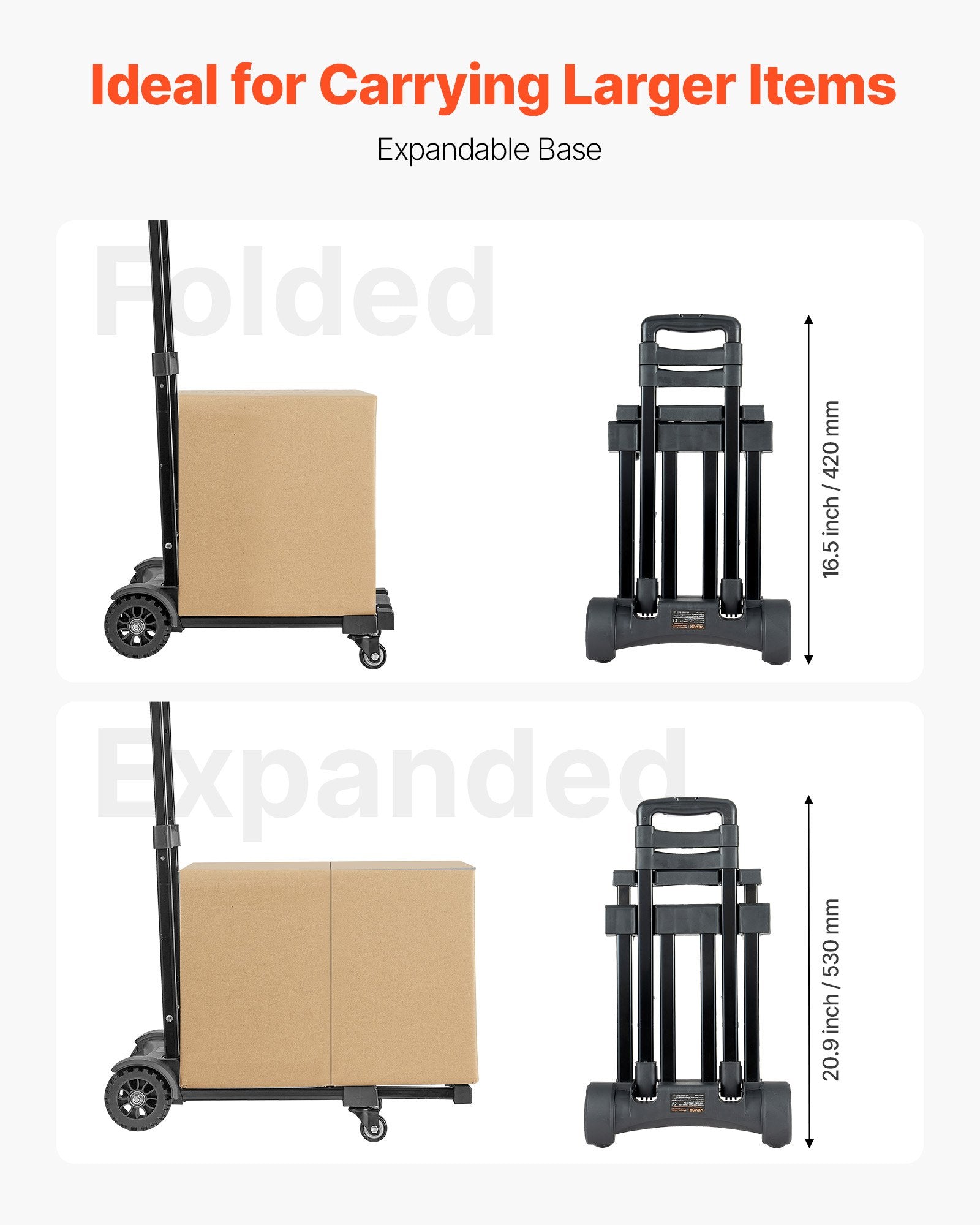 Sulankstomas transportavimo vežimėlis VEVOR L013, 131,5 kg keliamoji galia
