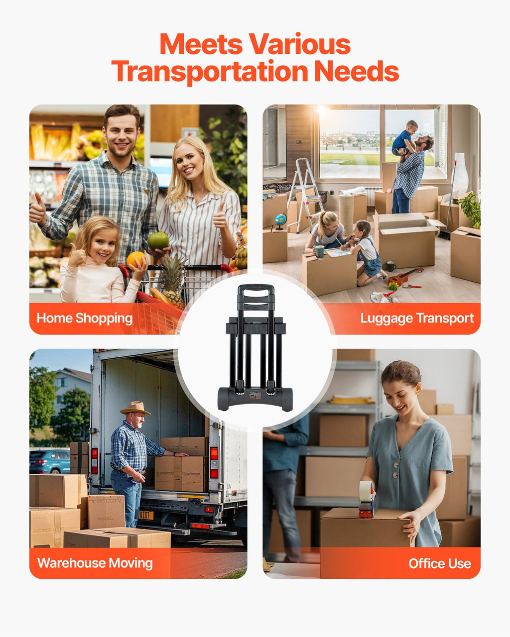 Sulankstomas transportavimo vežimėlis VEVOR L013, 131,5 kg keliamoji galia