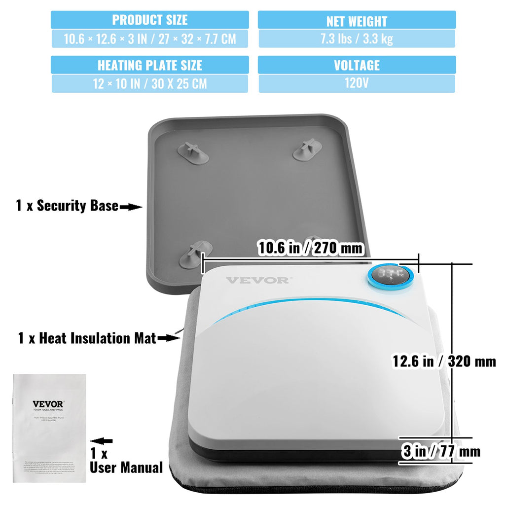 Termopresas VEVOR Portable Easy Press, 30 x 25 cm