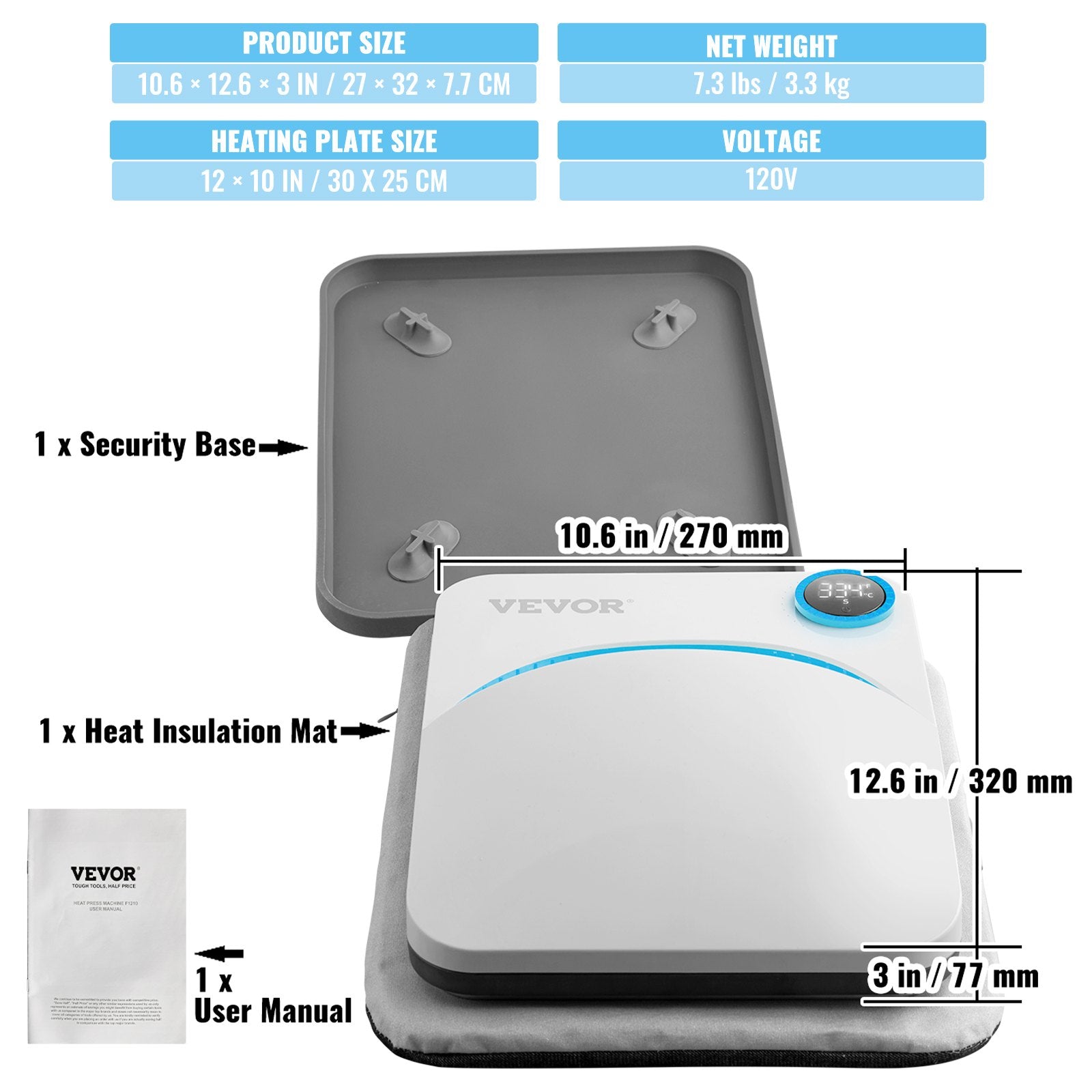 Termopresas VEVOR Portable Easy Press, 30 x 25 cm