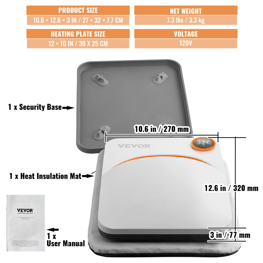 Termopresas VEVOR Portable Easy Press, 30,5 x 25,4 cm