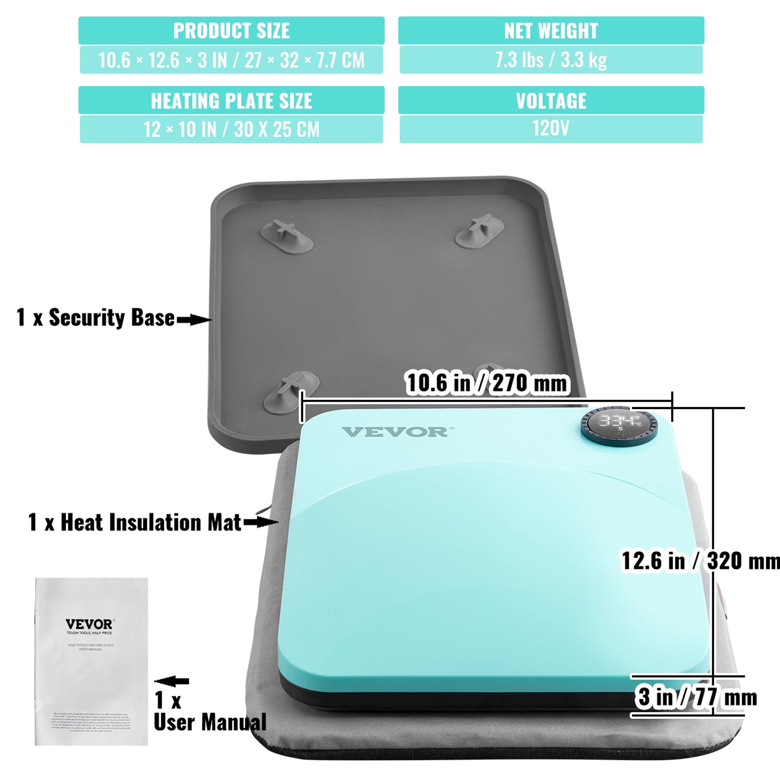 Termopresas VEVOR Portable Easy Press, 30 x 25 cm