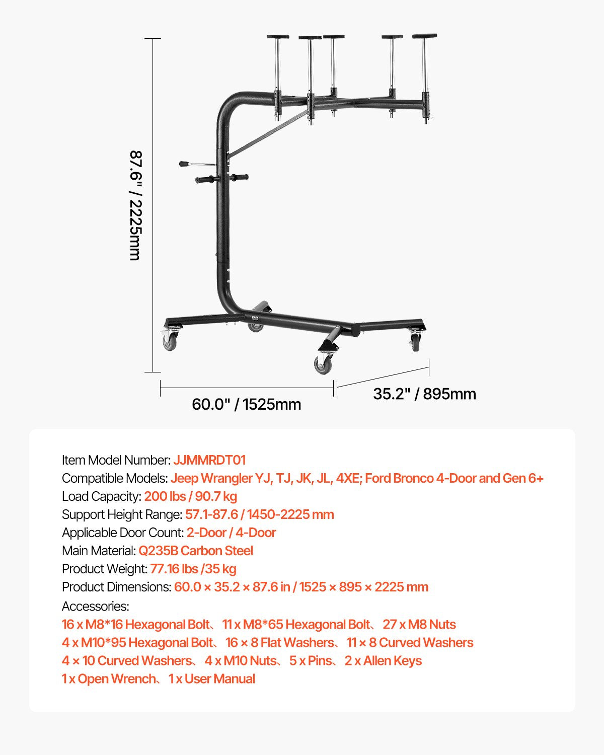 Kietojo stogo nuėmimo keltuvas VEVOR JJMMRDT01, 90,7 kg keliamoji galia