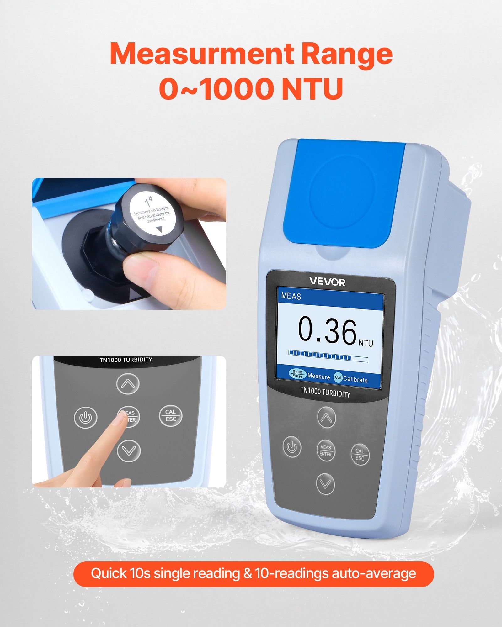 Drumstumo matuoklis VEVOR TN1000, 0–1000 NTU