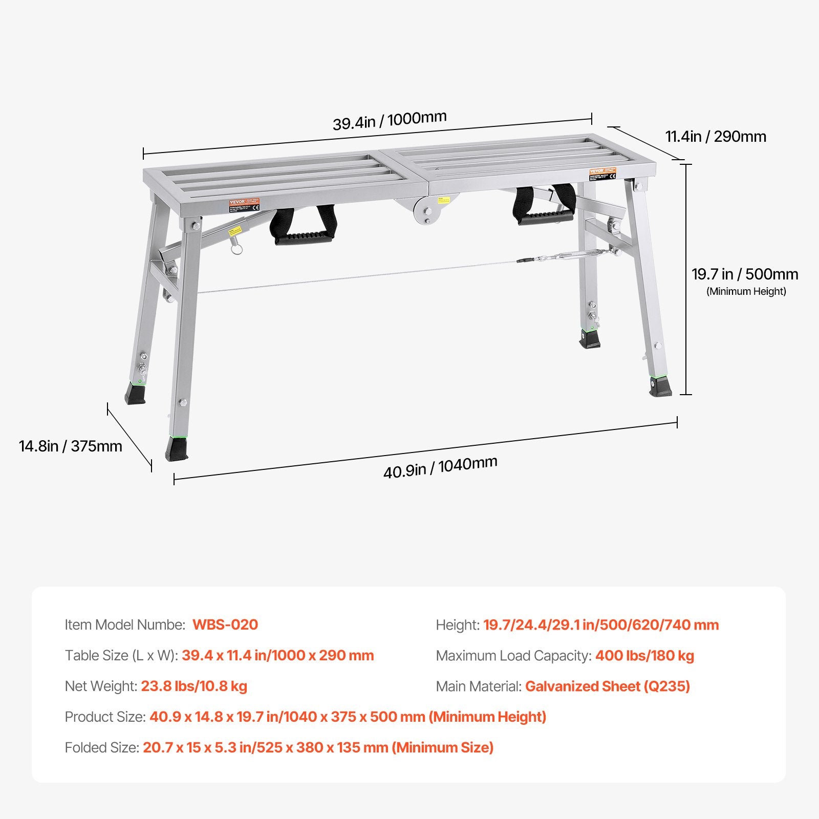 Darbinė platforma VEVOR WBS-020, 180 kg keliamoji galia