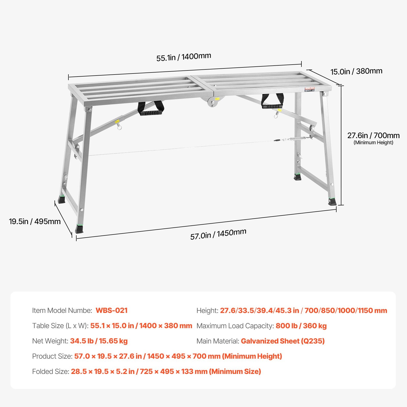 Darbinė platforma VEVOR WBS-021, 360 kg keliamoji galia