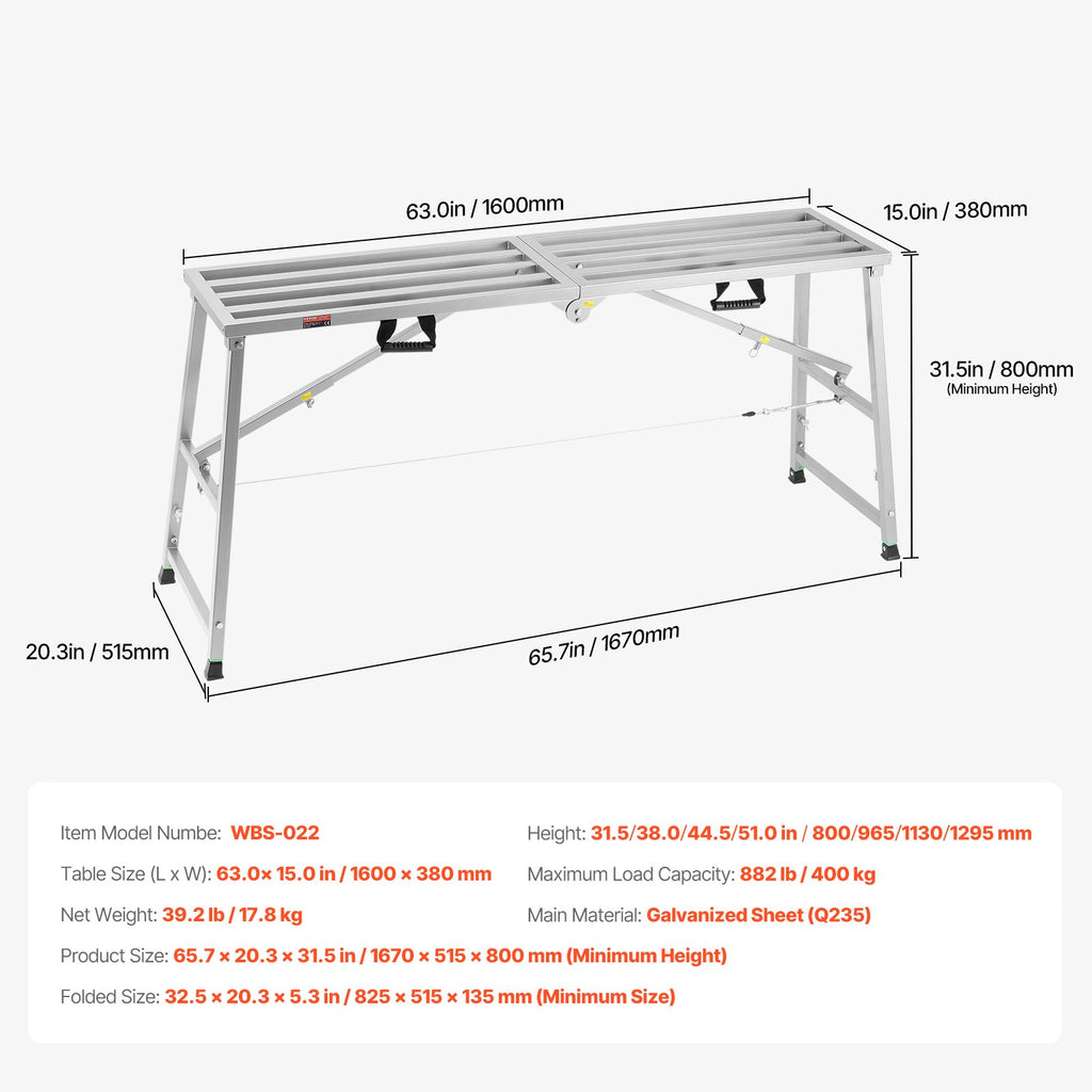 Darbinė platforma VEVOR WBS-022, 400 kg keliamoji galia