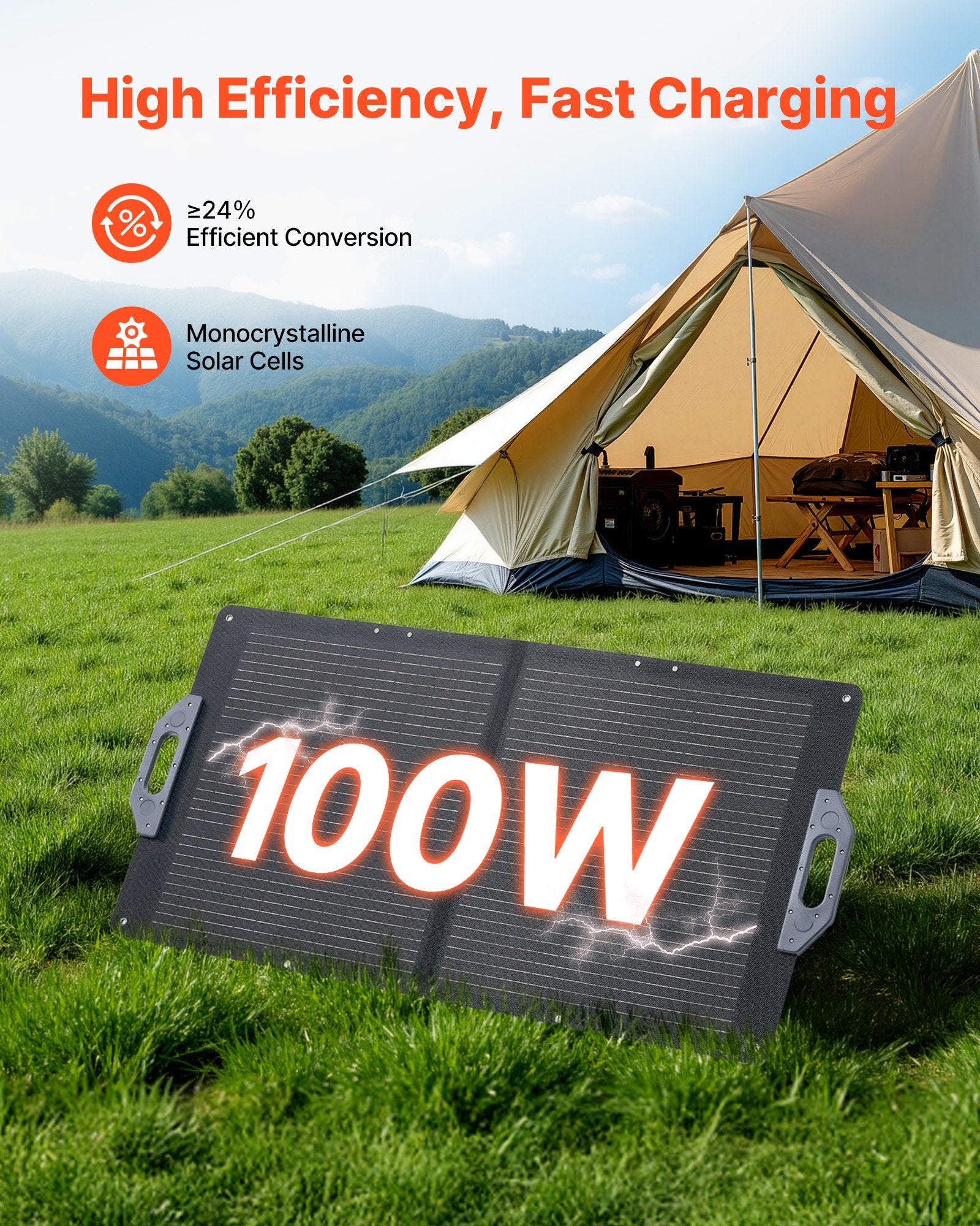 Sulankstoma saulės baterija VEVOR S100, 100W