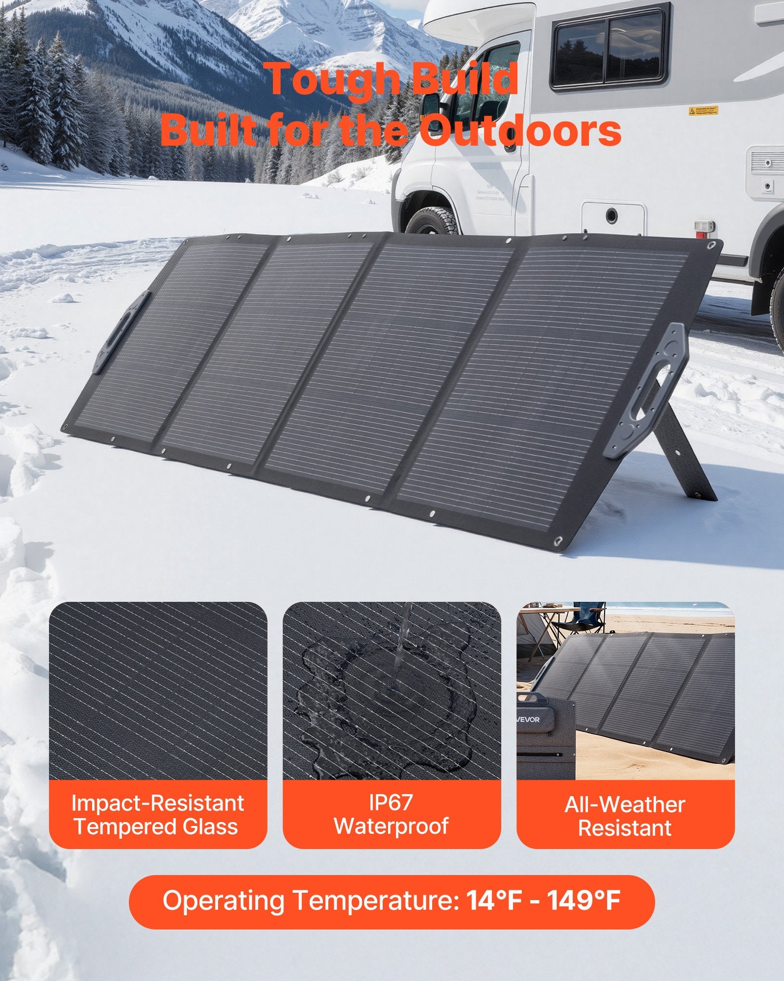 Sulankstoma saulės baterija VEVOR S200, 200W