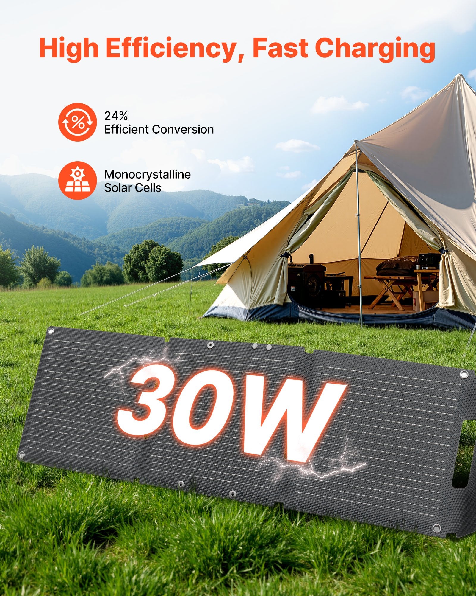 Sulankstomas saulės baterijų įkroviklis VEVOR S30, 30W