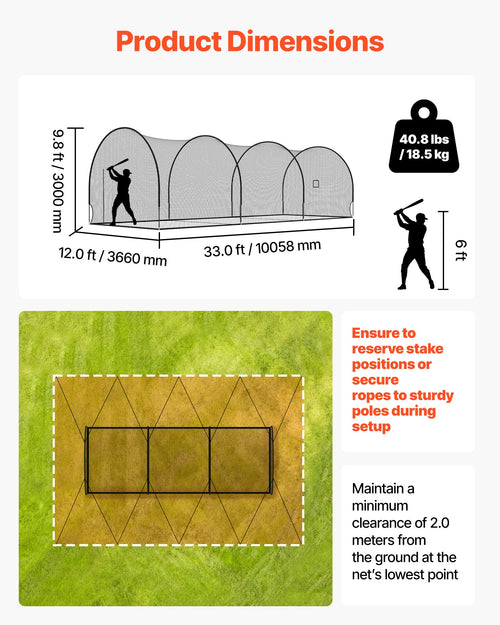 Beisbolo mušimo narvas VEVOR BC004, 10 x 3,6 x 3 m
