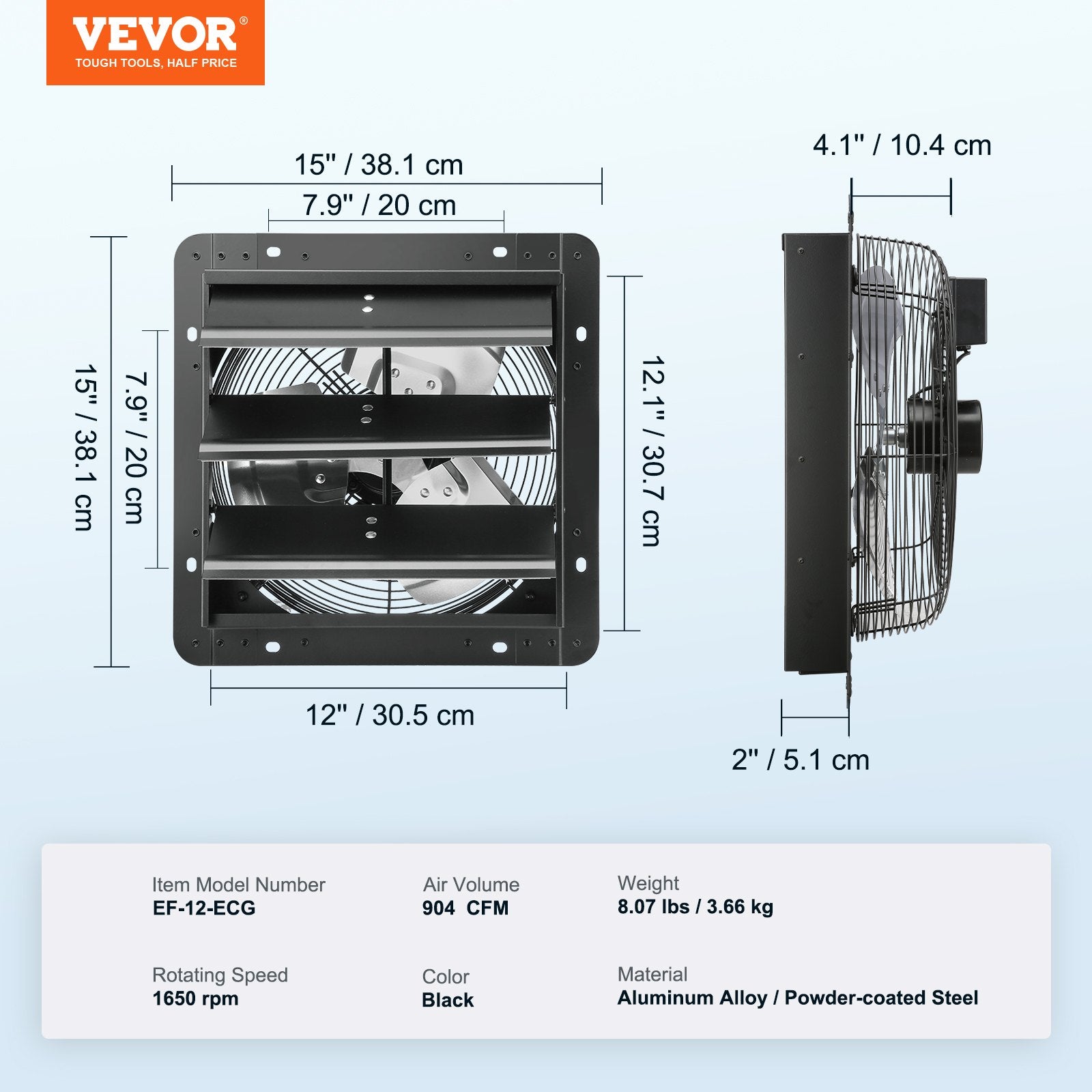 Sieninis ištraukimo ventiliatorius VEVOR EF-12-ECG, 305 mm