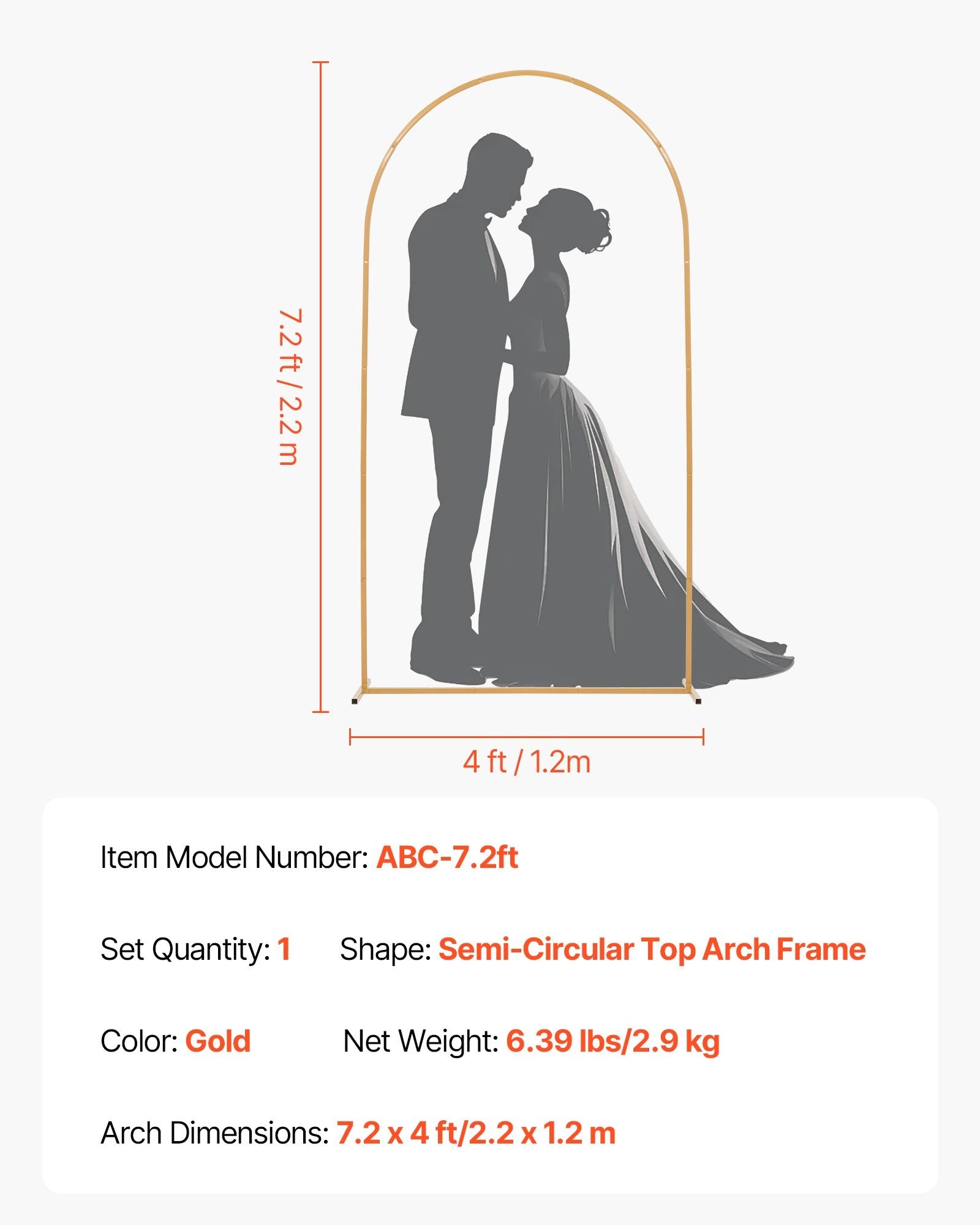 Arkos stovas dekoracijoms VEVOR ABC-7.2ft, 2,2 x 1,2 m