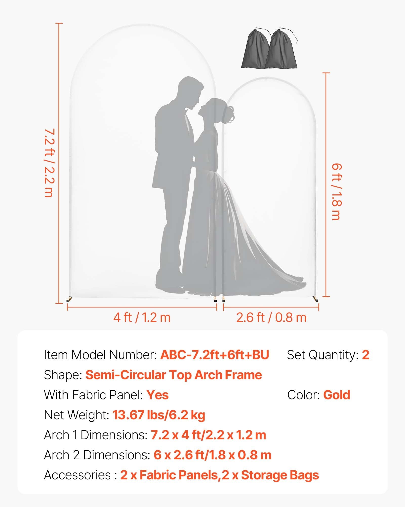 Arkiniai stovai dekoracijoms VEVOR ABC-7.2ft+6ft+BU, 2 vnt. komplektas (2,2 m ir 1,8 m)