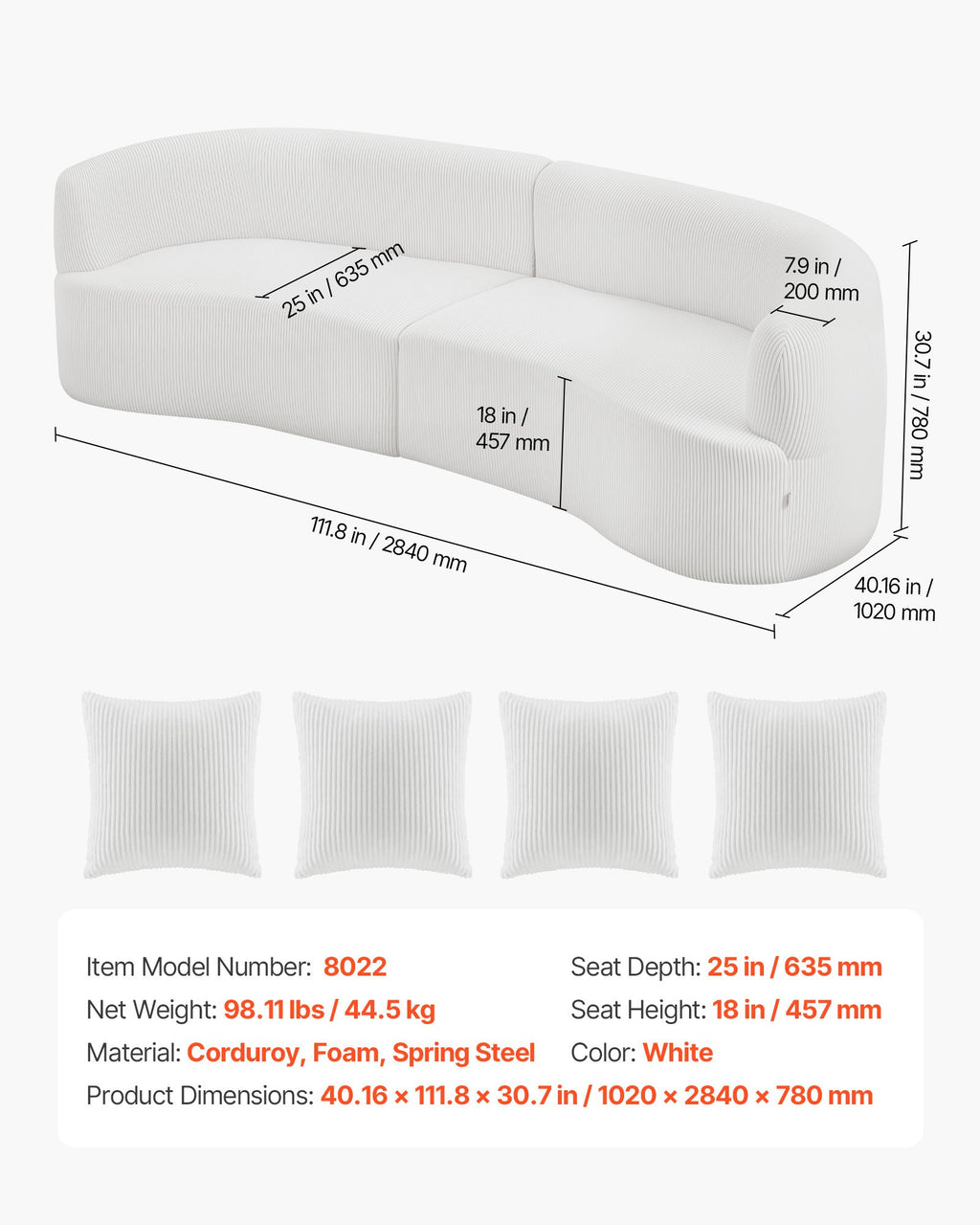 Modulinė sofa VEVOR 8022, 2840 mm