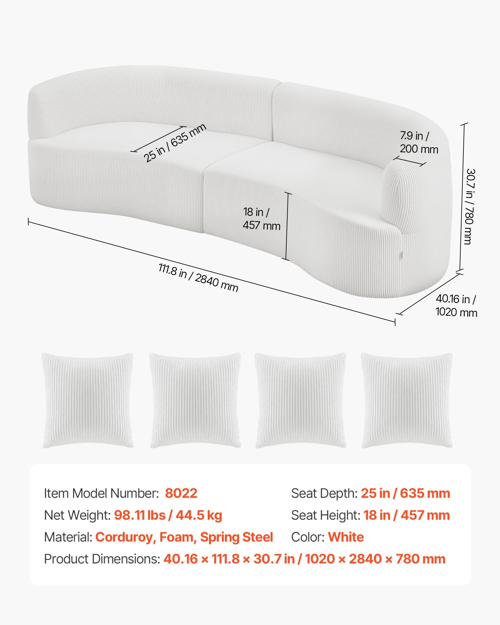 Modulinė sofa VEVOR 8022, 2840 mm