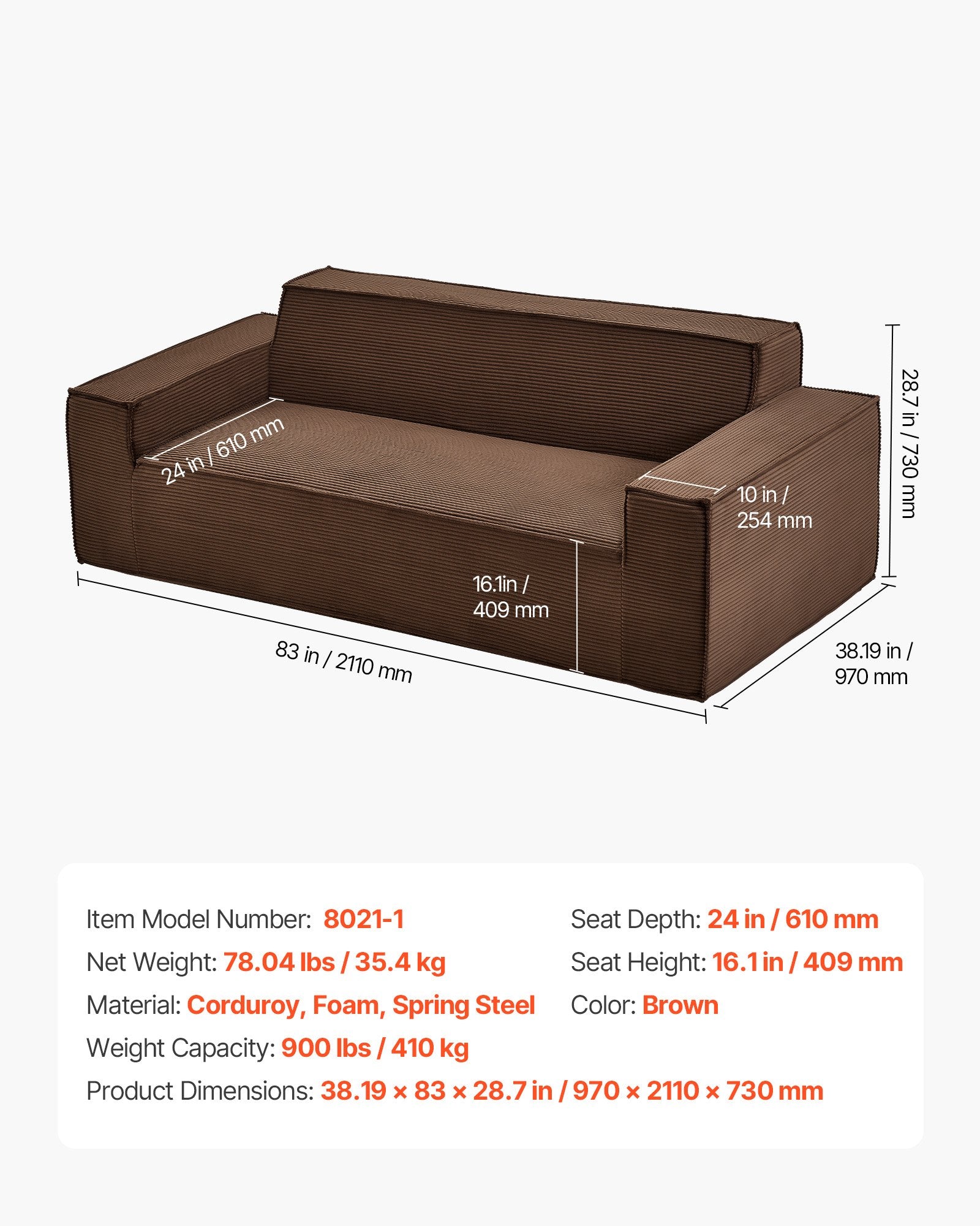 Moderni sofa VEVOR Jan-21, 2110 mm