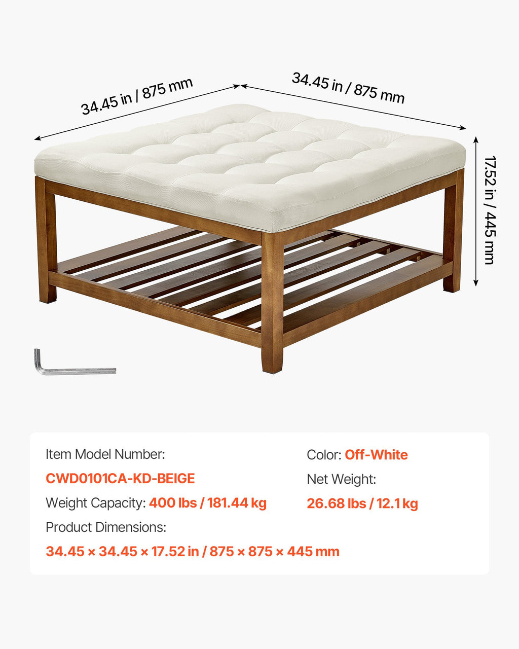 Minkštasuolis-staliukas VEVOR CWD0101CA-KD-BEIGE, 87,5 cm
