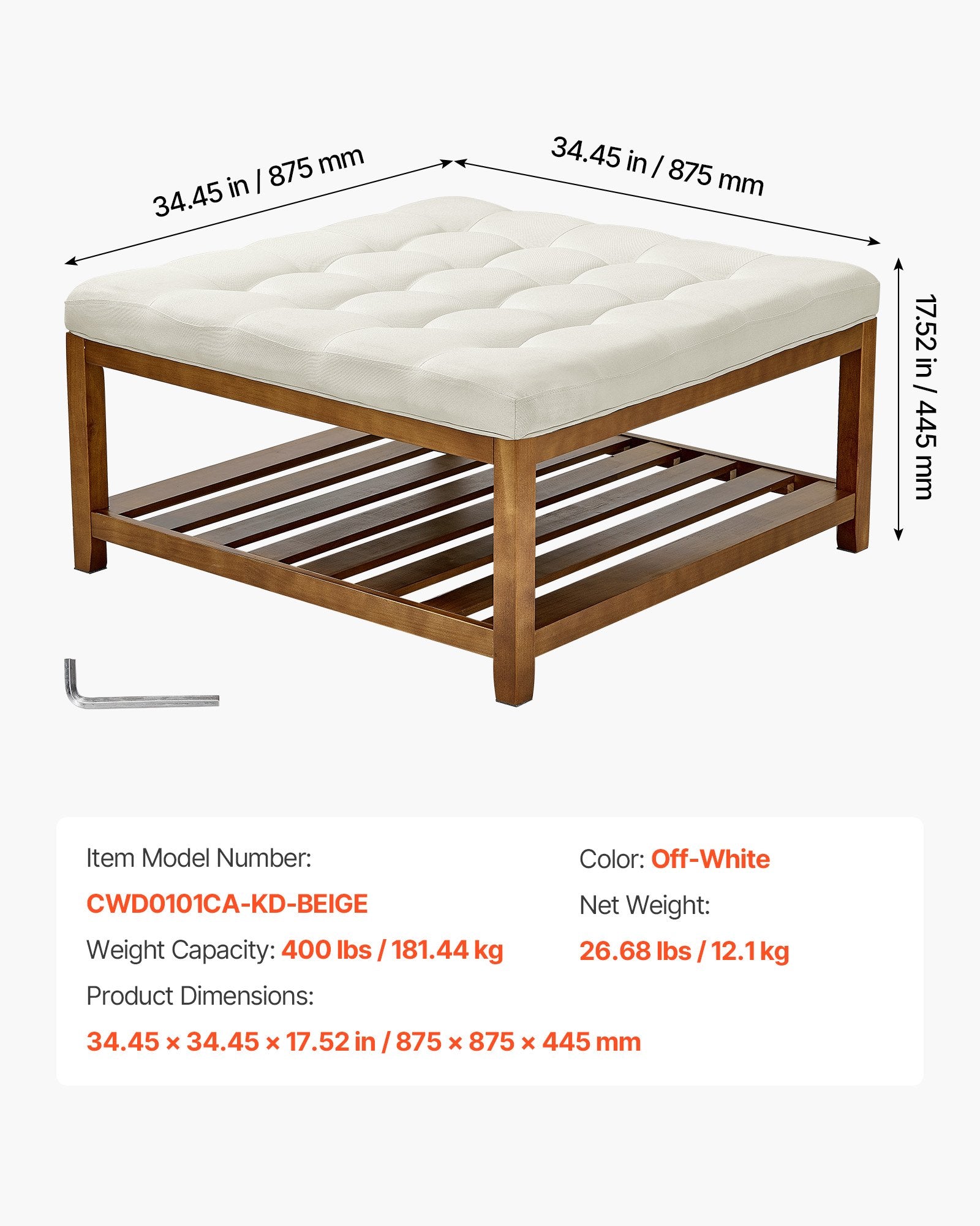 Minkštasuolis-staliukas VEVOR CWD0101CA-KD-BEIGE, 87,5 cm