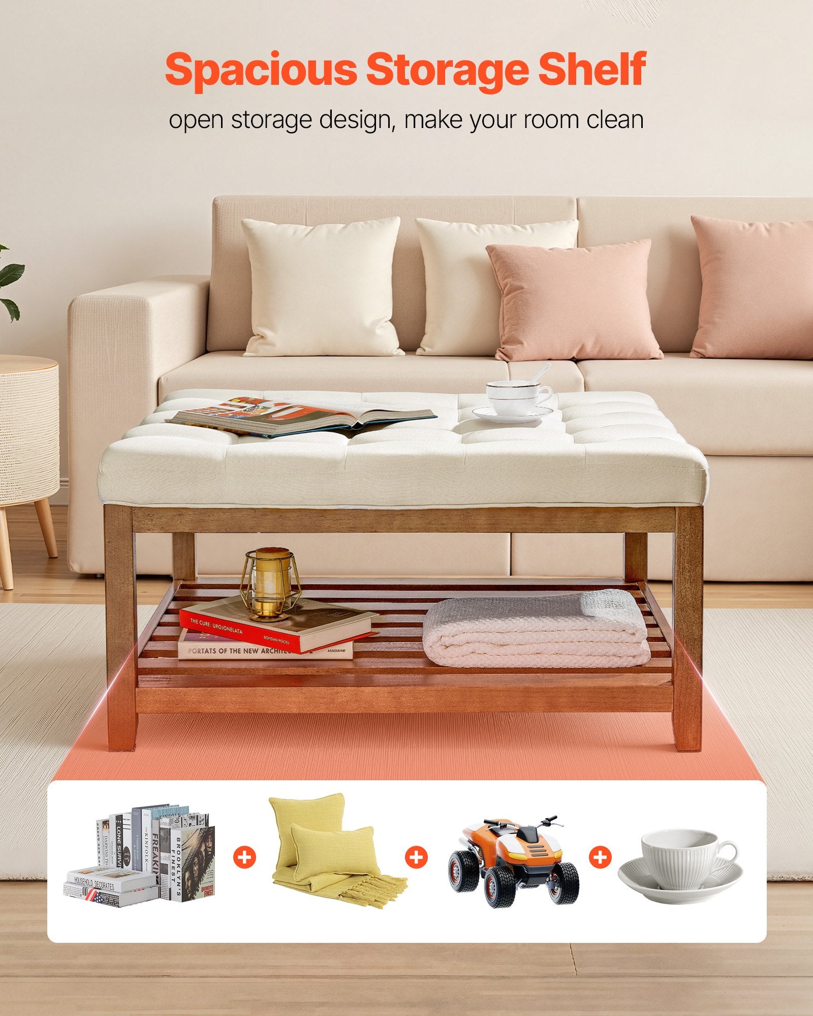 Minkštasuolis-staliukas VEVOR CWD0101CA-KD-BEIGE, 87,5 cm