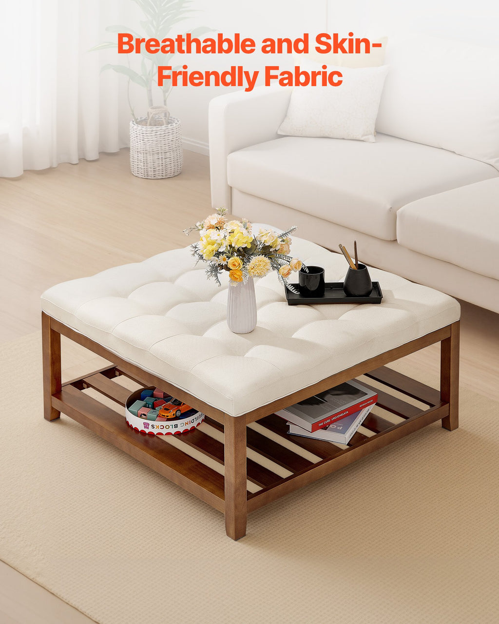 Minkštasuolis-staliukas VEVOR CWD0101CA-KD-BEIGE, 87,5 cm