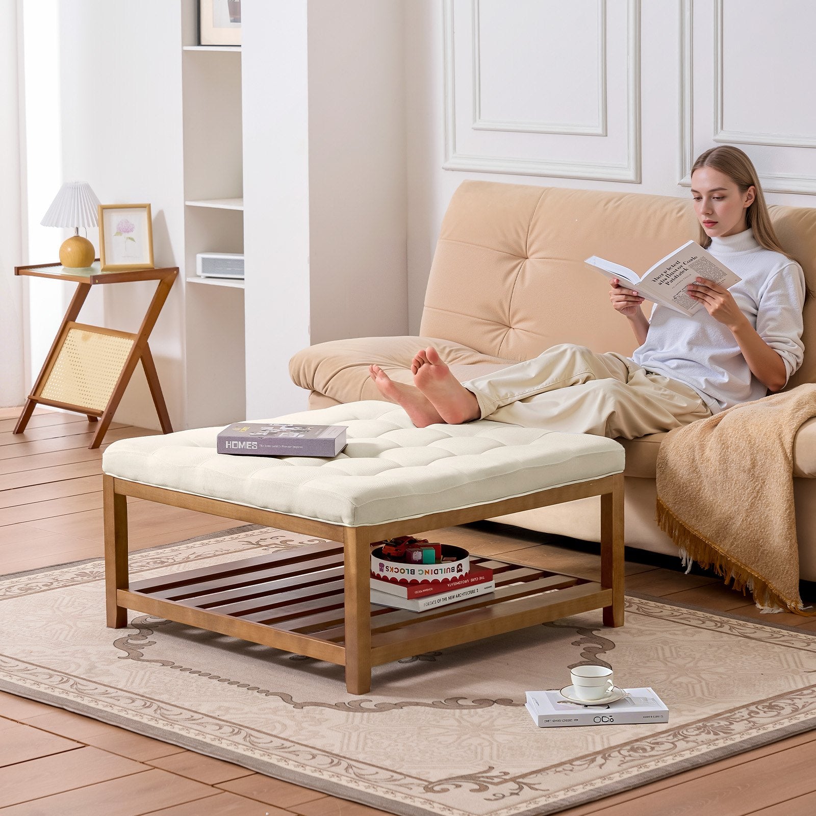Minkštasuolis-staliukas VEVOR CWD0101CA-KD-BEIGE, 87,5 cm