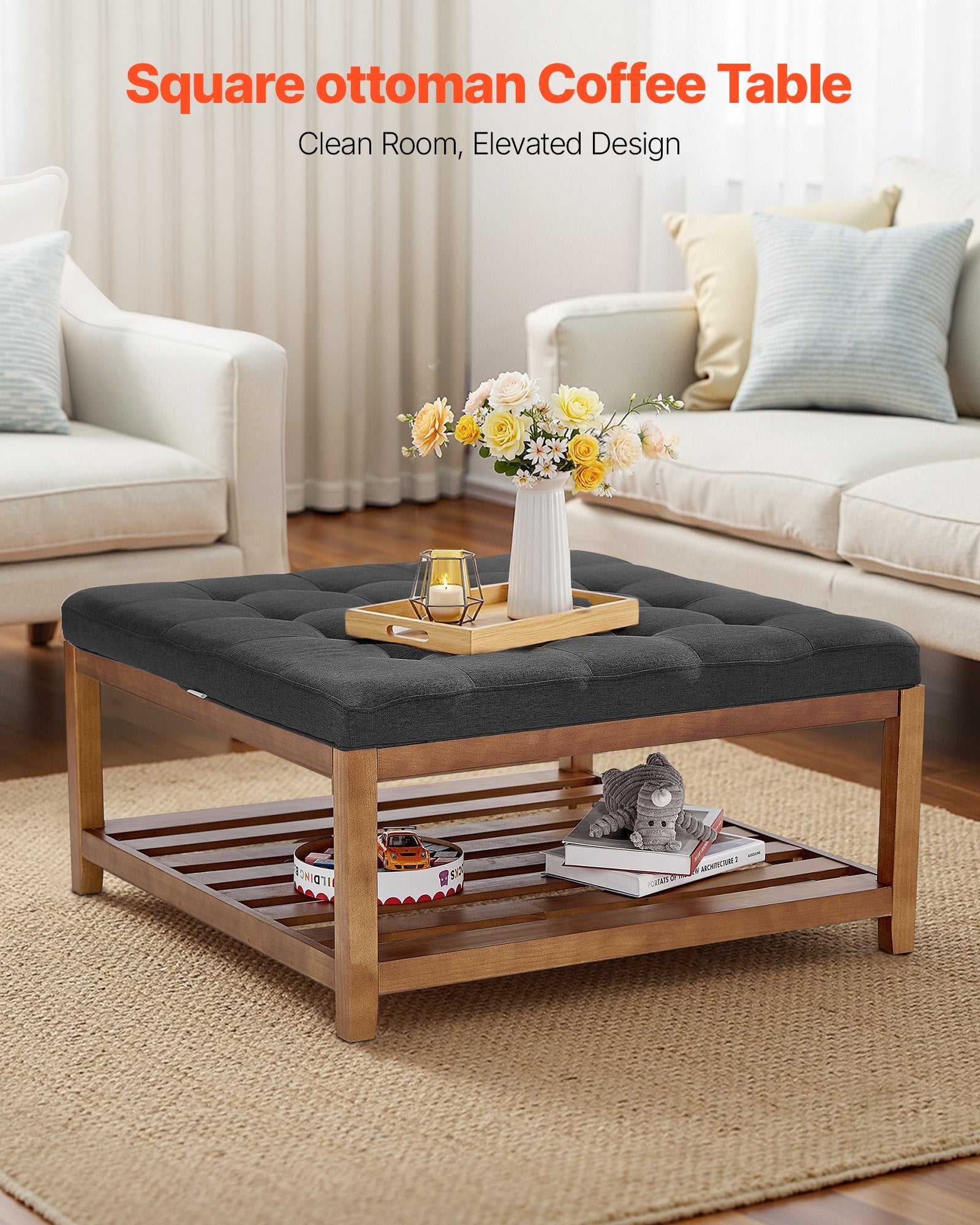 Kvadratinis pufas-staliukas VEVOR CWD0101CA-KD-DARK GRAY, 87,5 cm