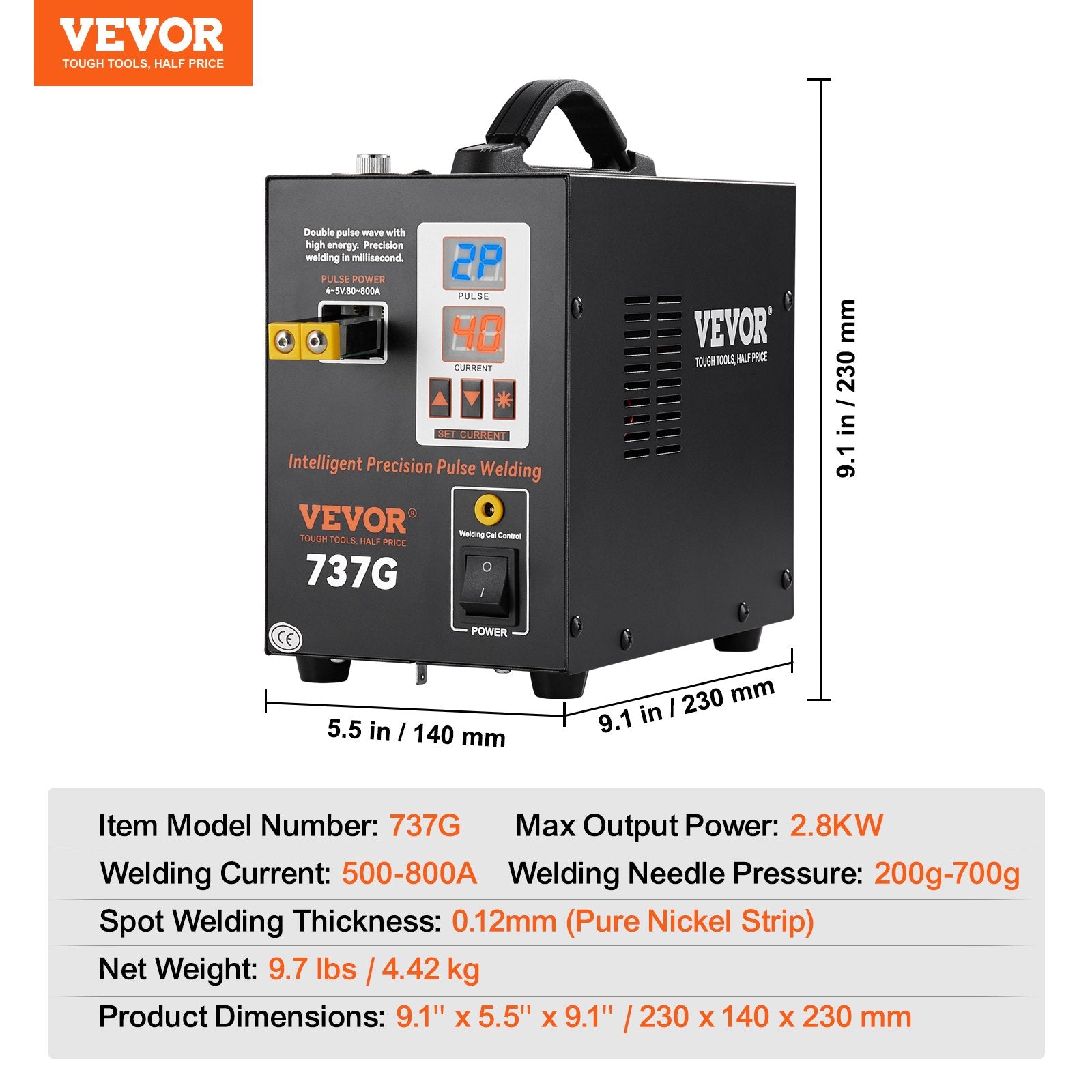 Akumuliatorių taškinio suvirinimo aparatas VEVOR 737G, 2.8 kW