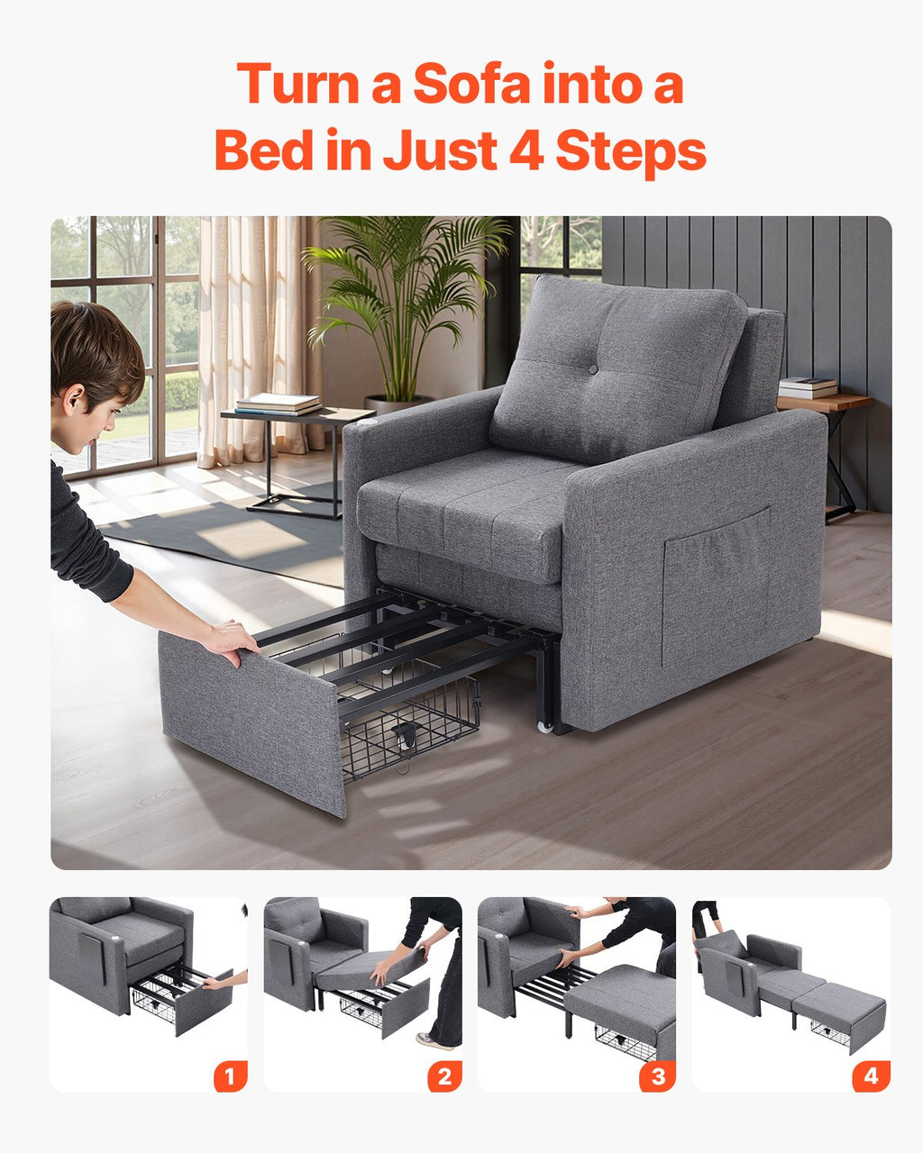 Sofa-lova VEVOR LW-0666-1, 5 reguliuojamos padėtys