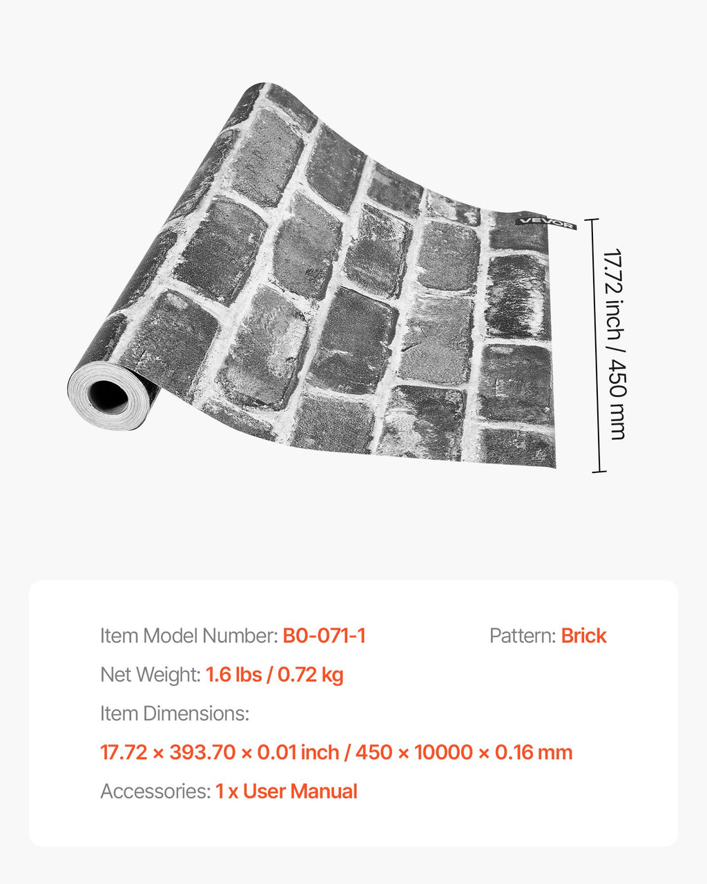 Lipnūs tapetai VEVOR B0-071-1, 45 cm x 10 m
