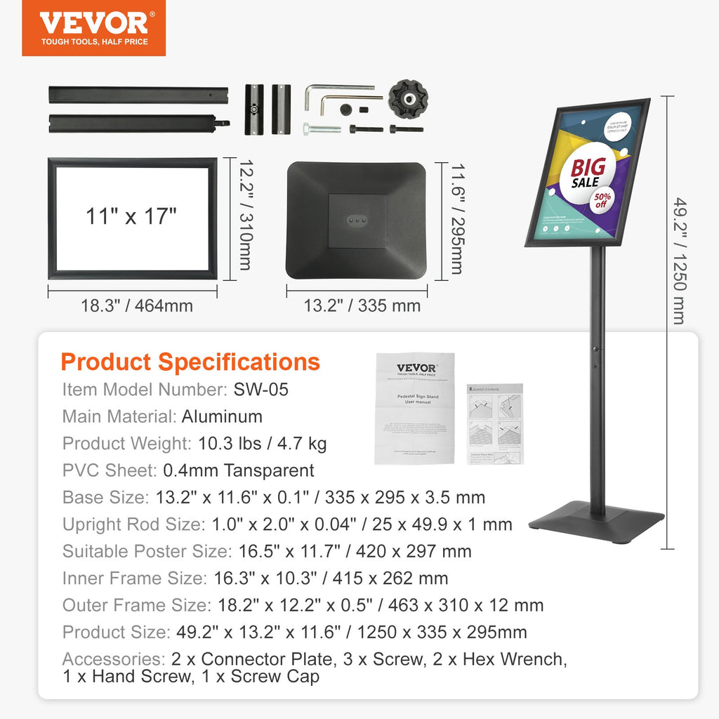 Informacinis stendas VEVOR SW-05, 11 x 17 colių