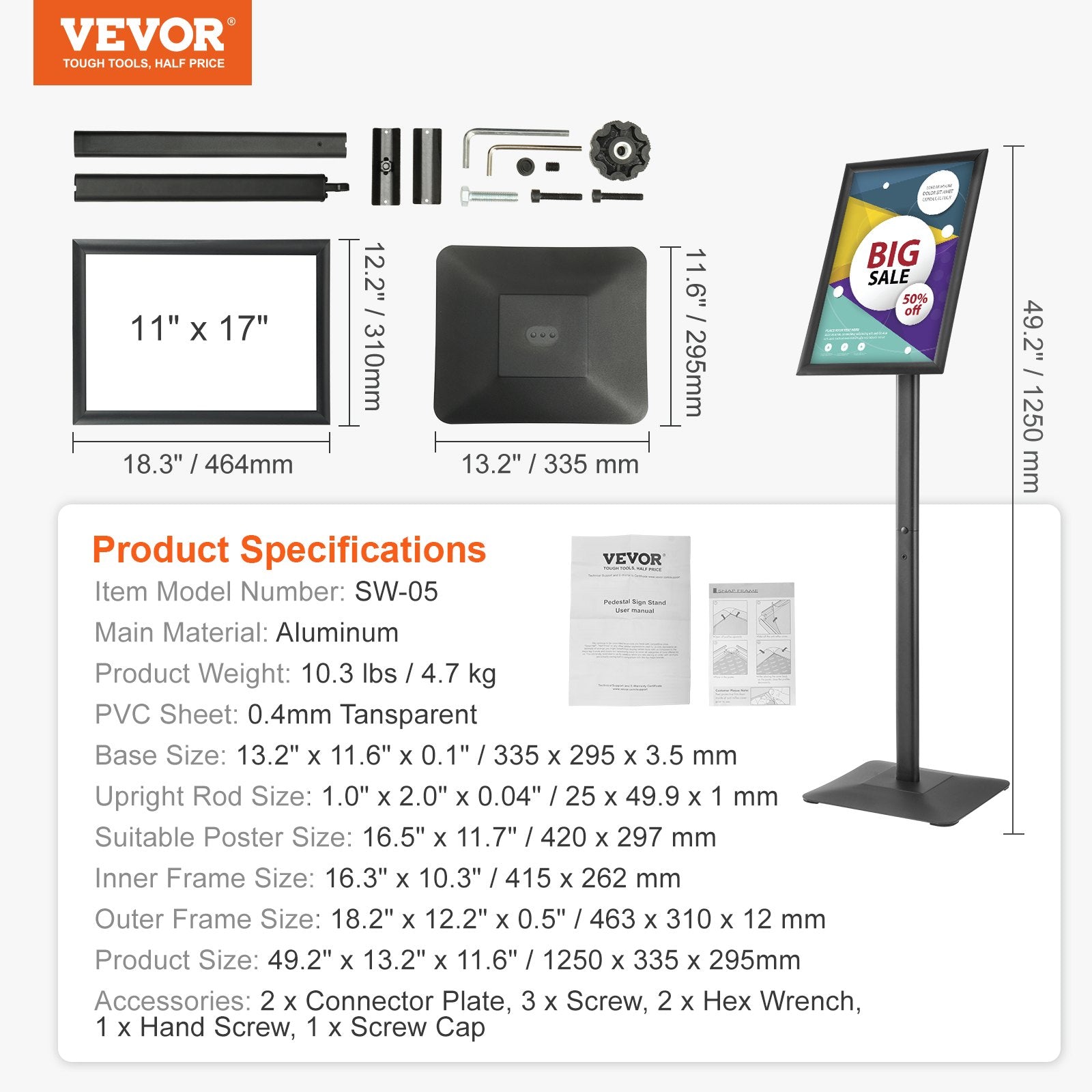 Informacinis stendas VEVOR SW-05, 11 x 17 colių