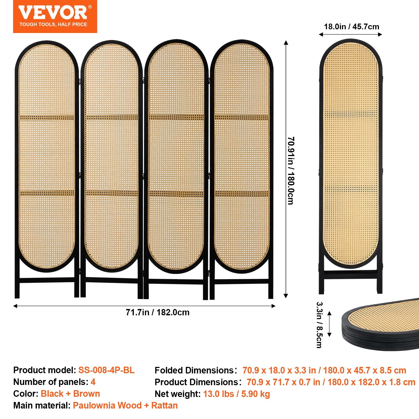 Kambario pertvara VEVOR SS-008-4P-BL, 4 dalių