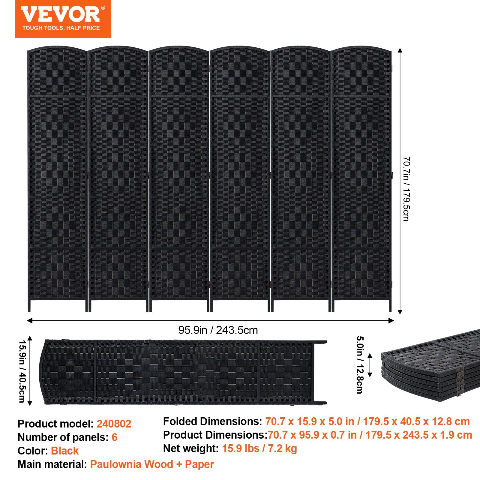 Kambario pertvara VEVOR 240802, 6 dalių