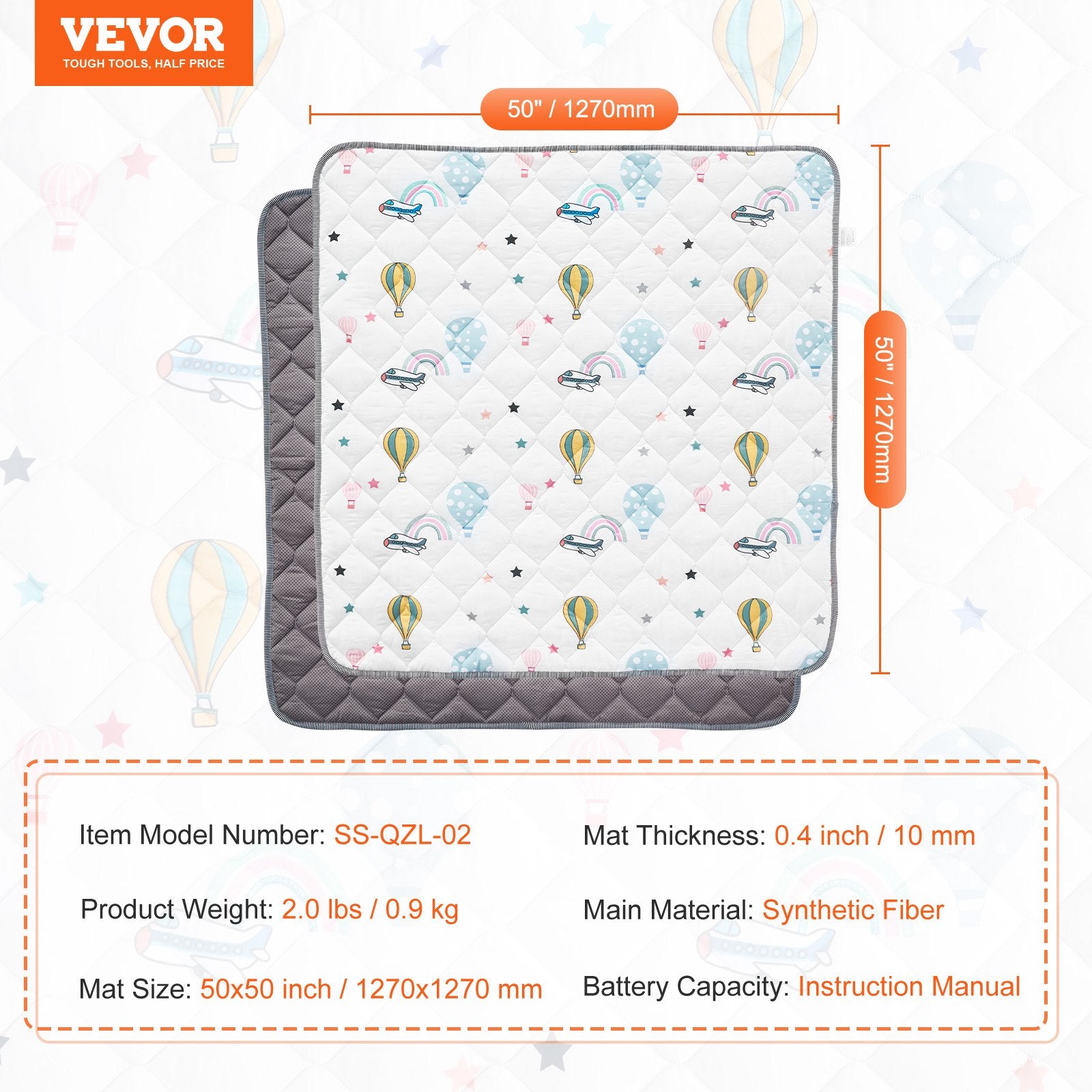 Kūdikio lavinimo kilimėlis VEVOR SS-QZL-02, 127x127 cm