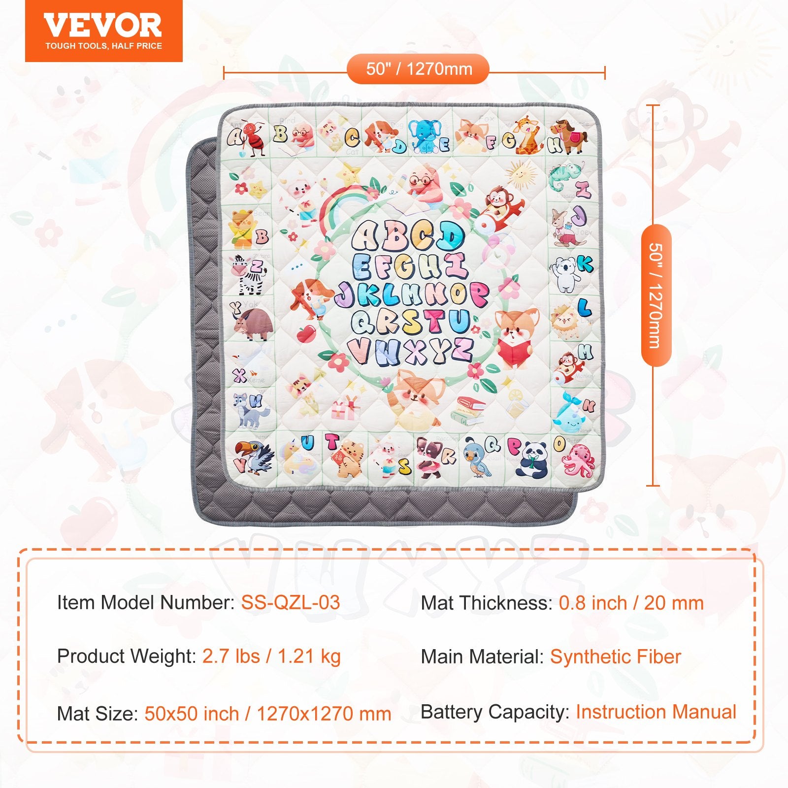 Kūdikio lavinimo kilimėlis VEVOR SS-QZL-03, 127x127 cm