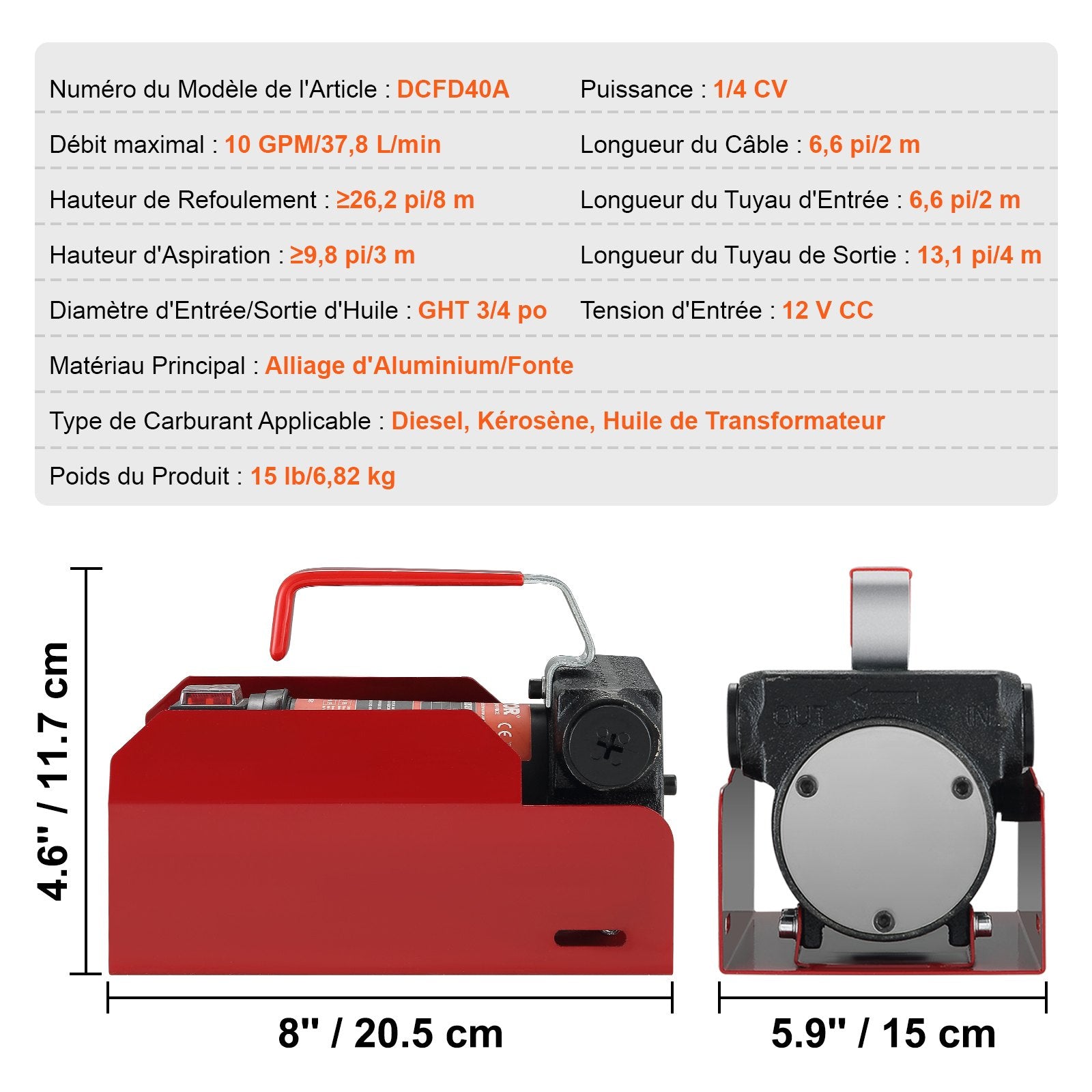 Kuro perpylimo siurblys VEVOR DCFD40A, 37,9 l/min.
