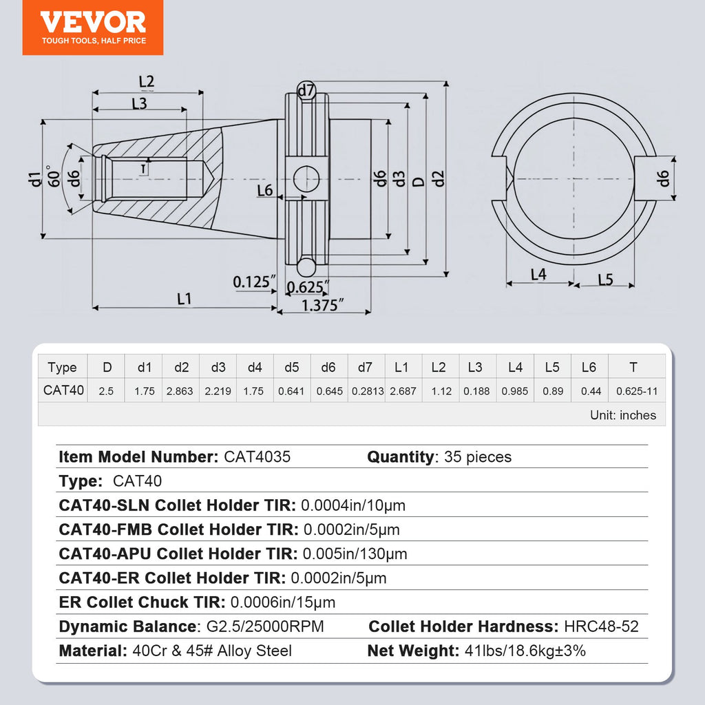 Įrankių laikiklių ir įvorių rinkinys VEVOR CAT4035, 35 dalių